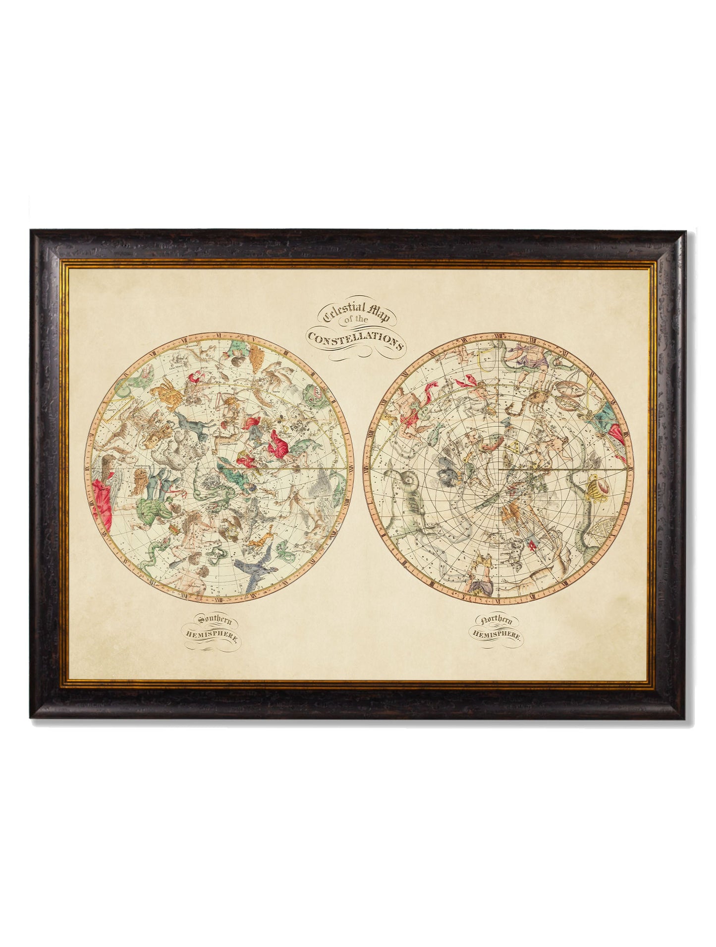 c 1820 map of the constellations in size 70 x 95cm - glass-fronted framed wall art print with solid wood frame, adds elegance to your decor