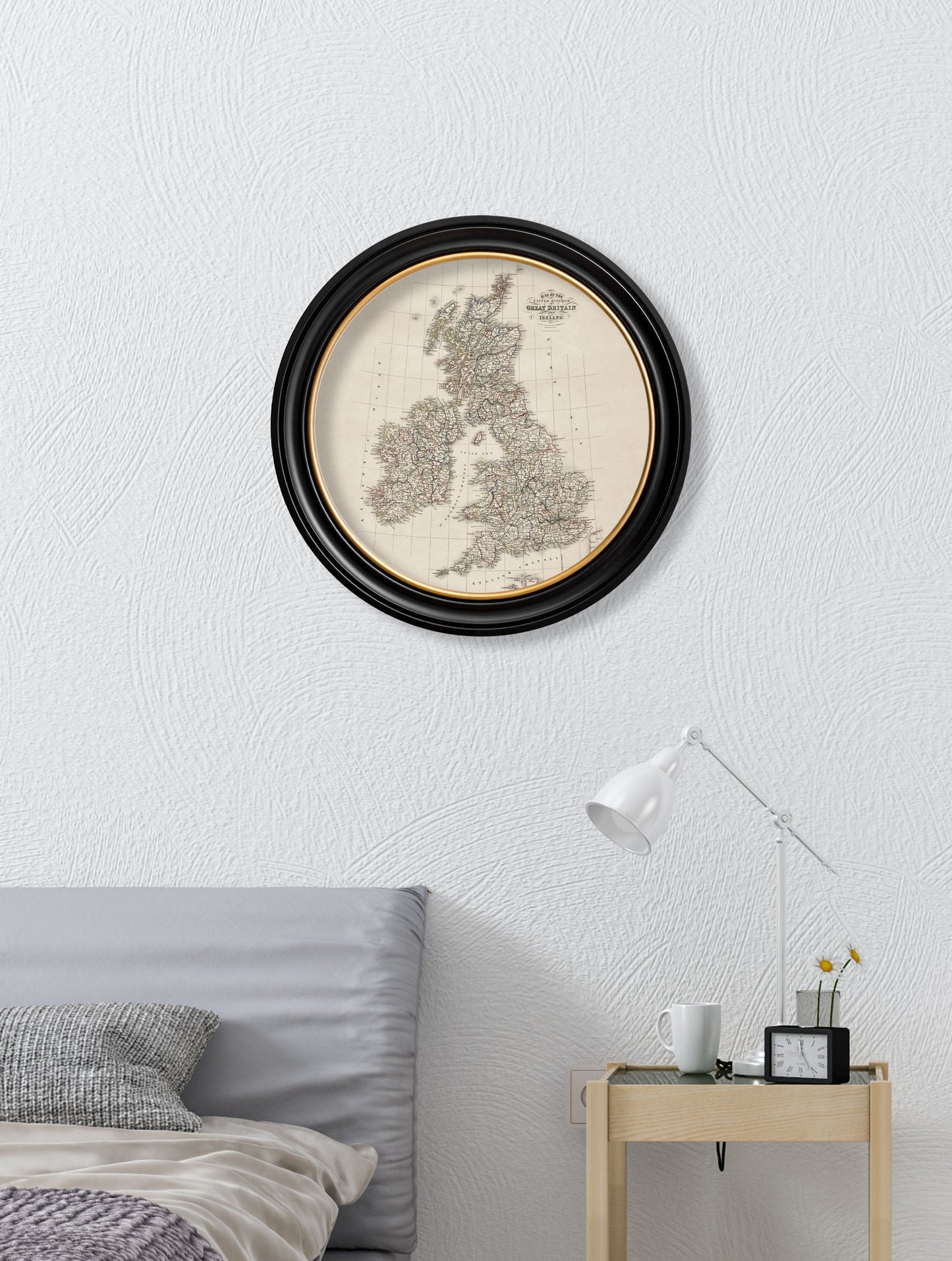 c 1838 map of great britain round frame in size 96 x 96cm - glass-fronted framed wall art print with solid wood frame, a beautiful addition to stylish homes