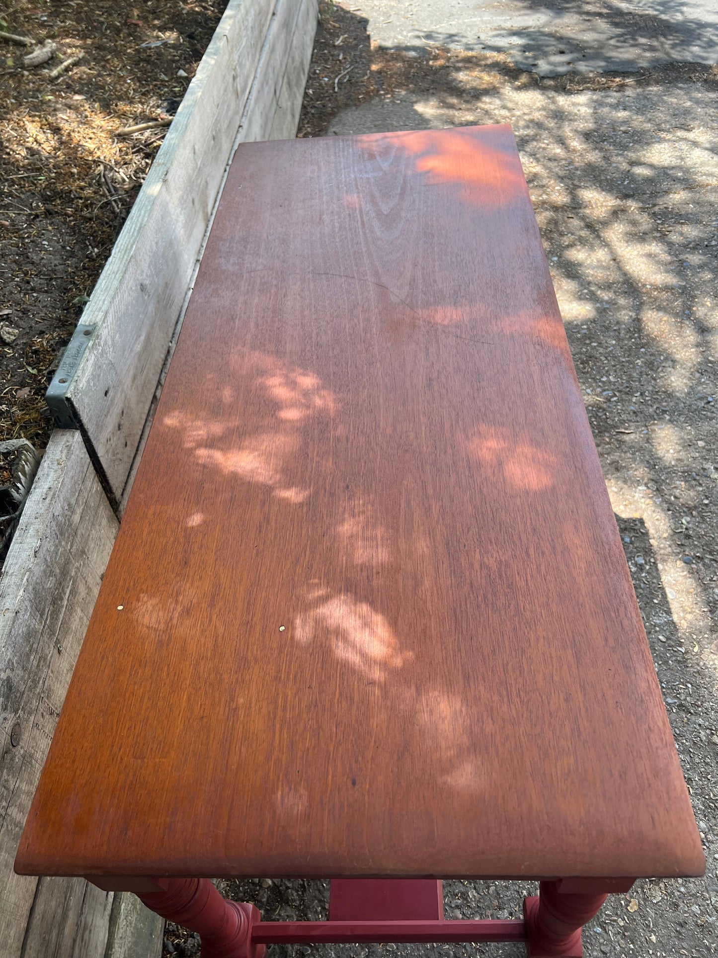 Antique Red Painted Console Table Two Drawers On Castors
