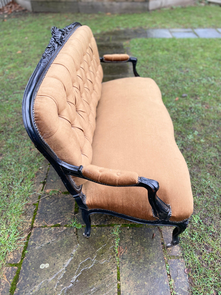 19th Century Louis XV Sofa, French Saloon Settee, Ebonised Frame