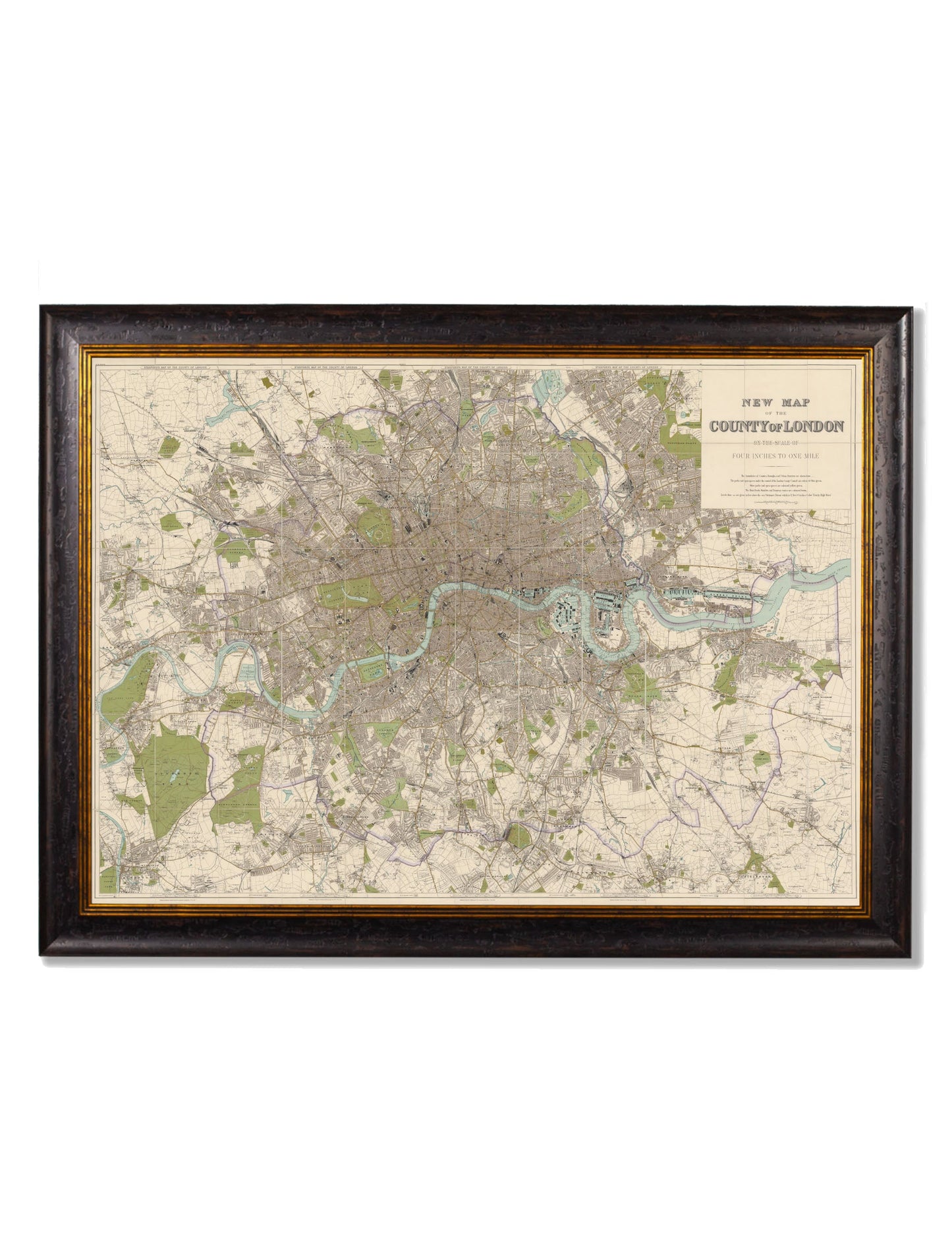 c.1905 County Map of London in size 50 x 70cm - glass-fronted framed wall art print with solid wood frame, adds elegance to your decor