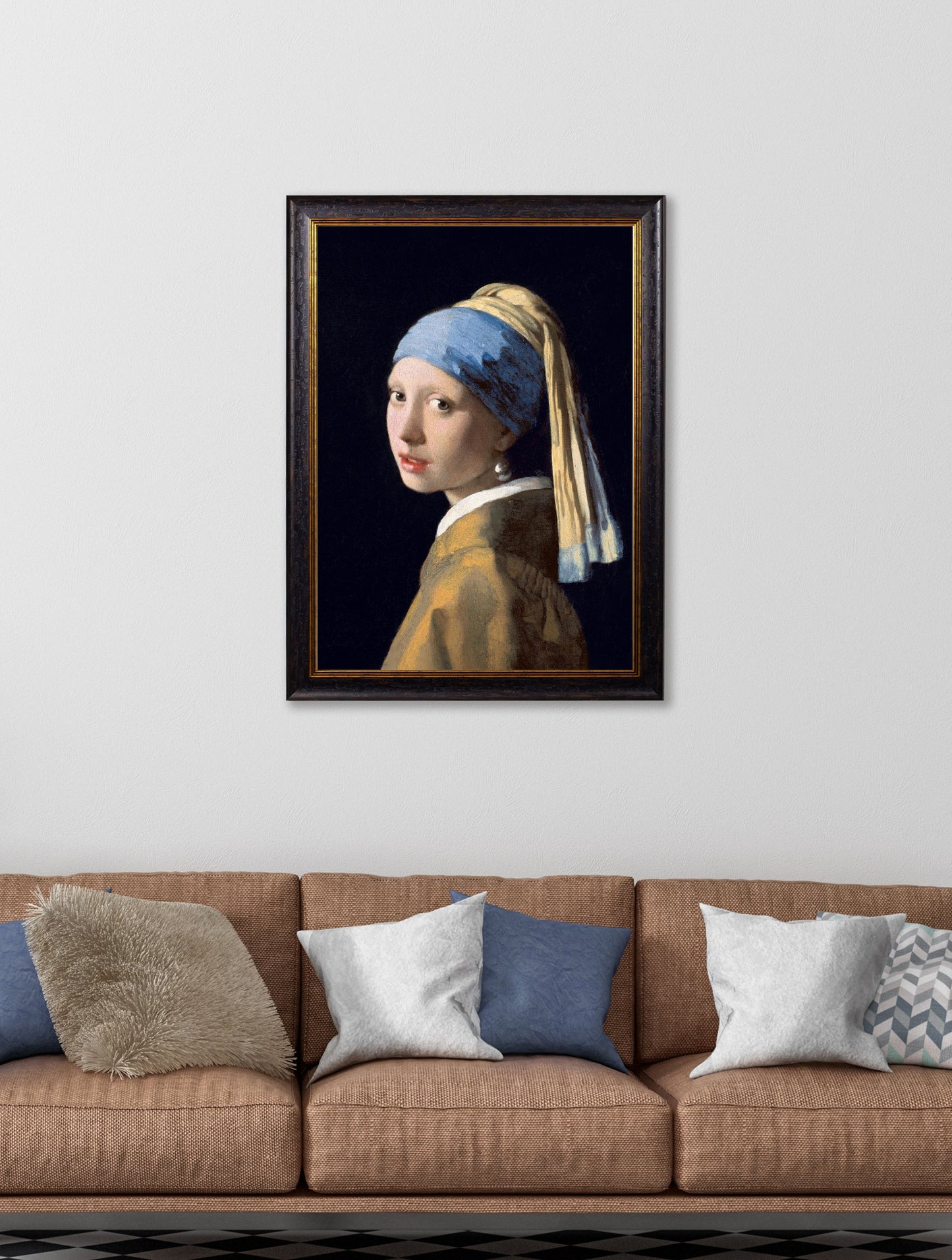 c 1665 girl with a pearl earring in size 70 x 95cm - glass-fronted framed wall art print with solid wood frame, perfect for luxury home decor
