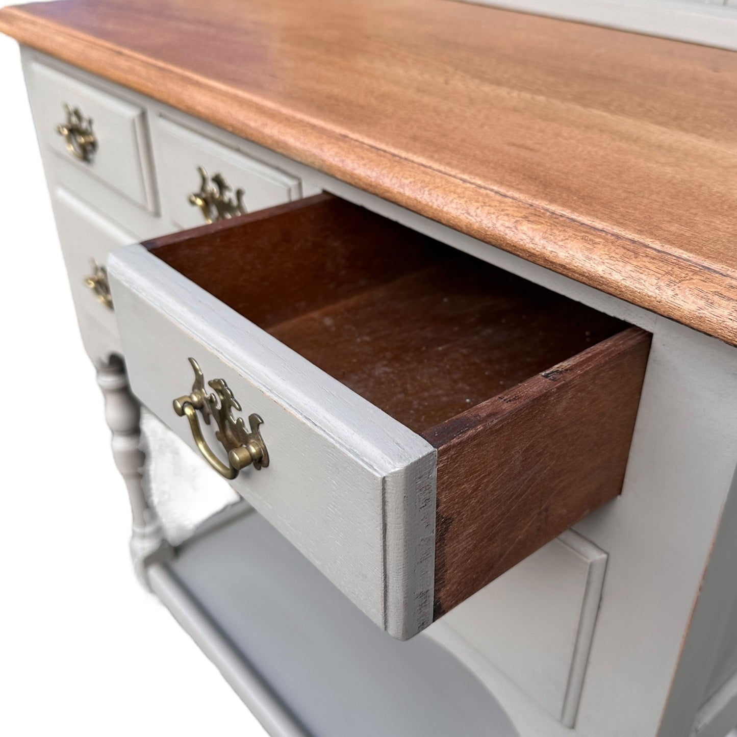 Taupe Grey Hand Painted Very Small Dresser Five Drawers And A Shelf