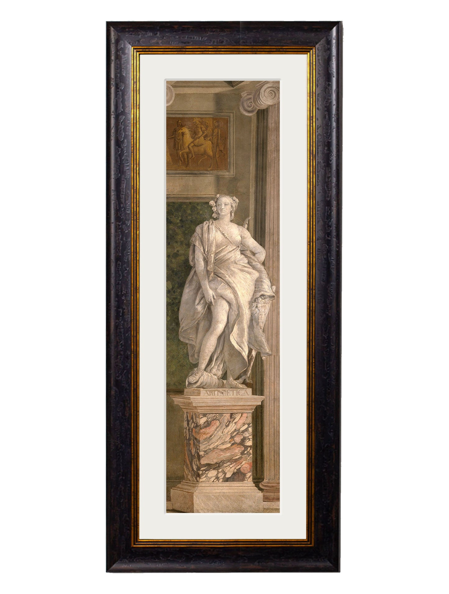 c 1760 allegorical figures representing grammar and arithmetic in size 52 x 135cm - glass-fronted framed wall art print with solid wood frame, perfect for statement wall decor