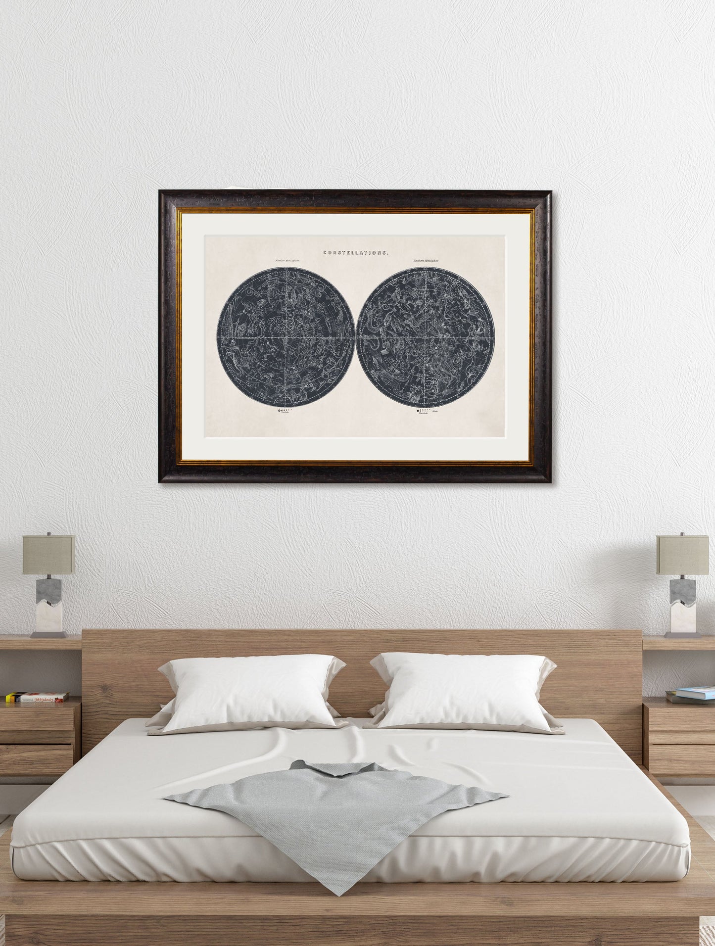 c 1800 map of the constellations in size 50 x 70cm - glass-fronted framed wall art print with solid wood frame, a beautiful addition to stylish homes