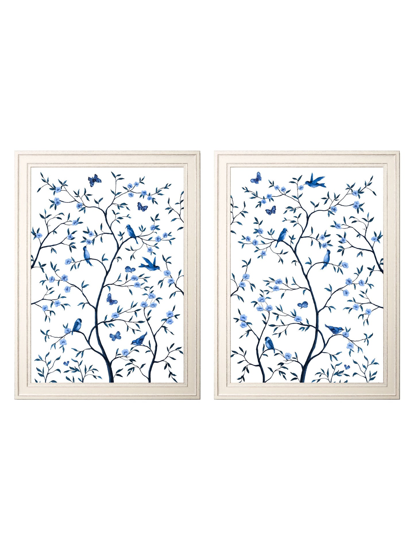 Tree of Life Blue & White Set of 2 in size 50 x 70cm - glass-fronted framed wall art print with solid wood frame, perfect for luxury home decor