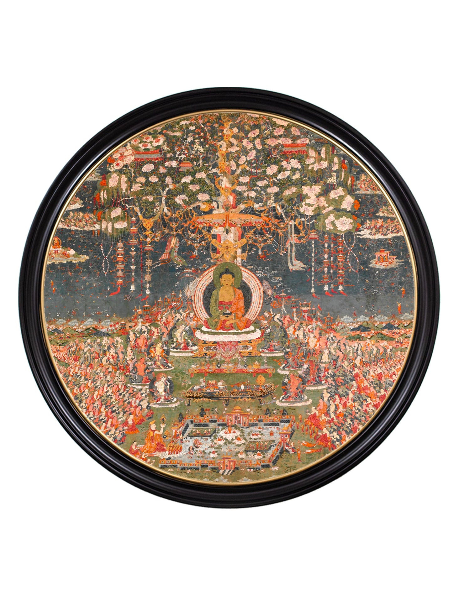 c 1700 buddha of the western pure land round in size 120 x 120cm - glass-fronted framed wall art print with solid wood frame, luxury wall art for sophisticated spaces