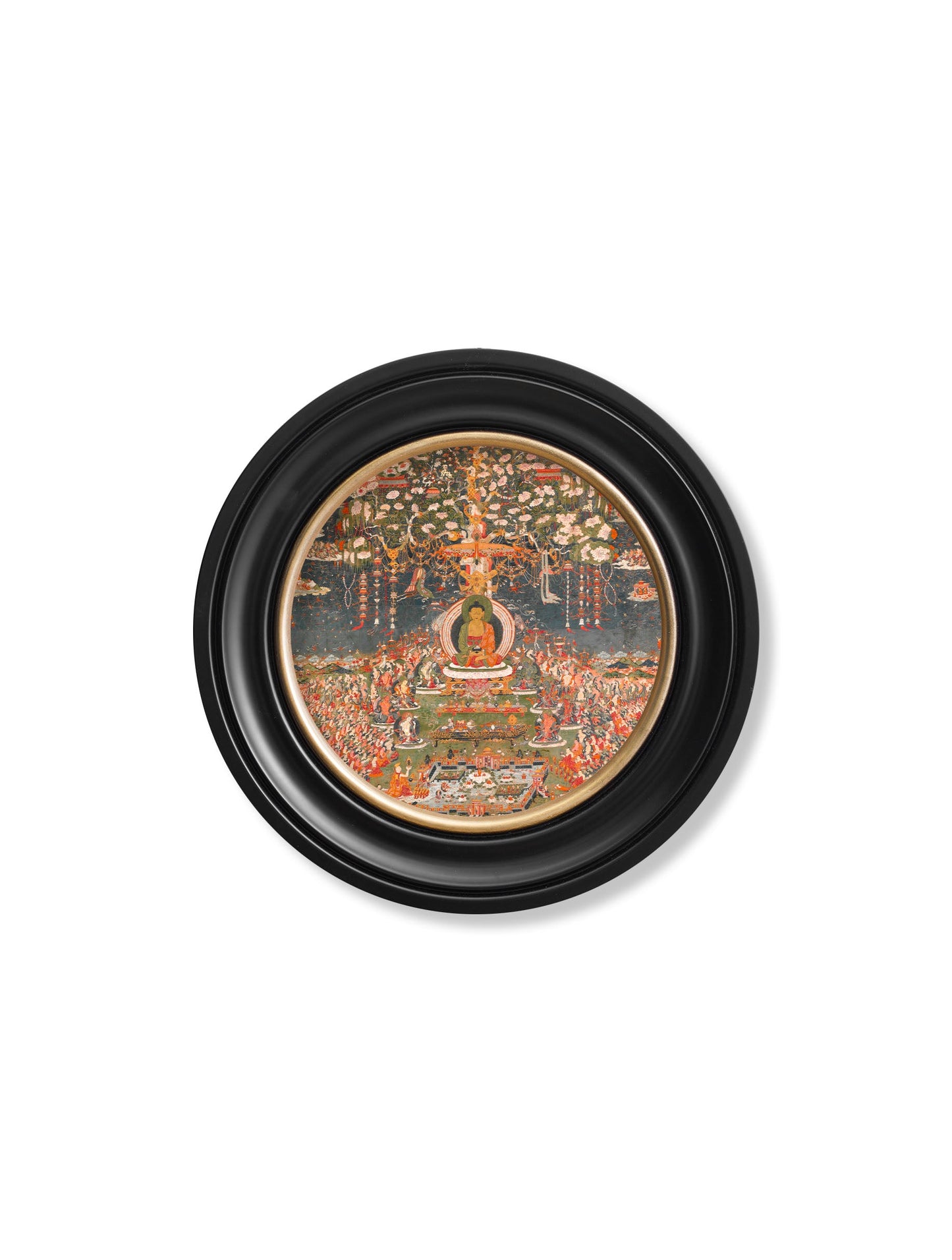c 1700 buddha of the western pure land round in size 96 x 96cm - glass-fronted framed wall art print with solid wood frame, luxury wall art for sophisticated spaces