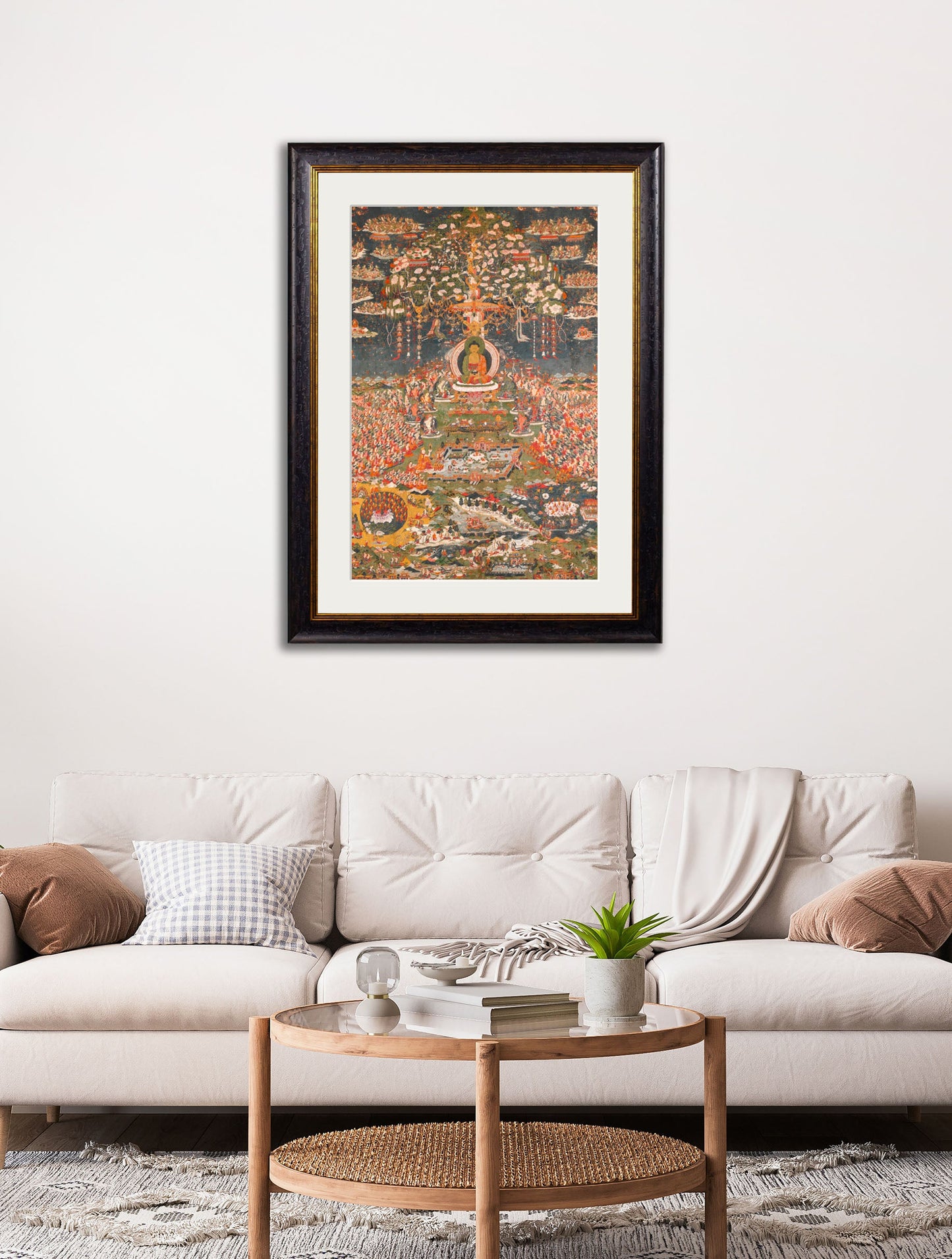 c 1700 buddha of the western pure land in size 70 x 95cm - glass-fronted framed wall art print with solid wood frame, perfect for luxury home decor