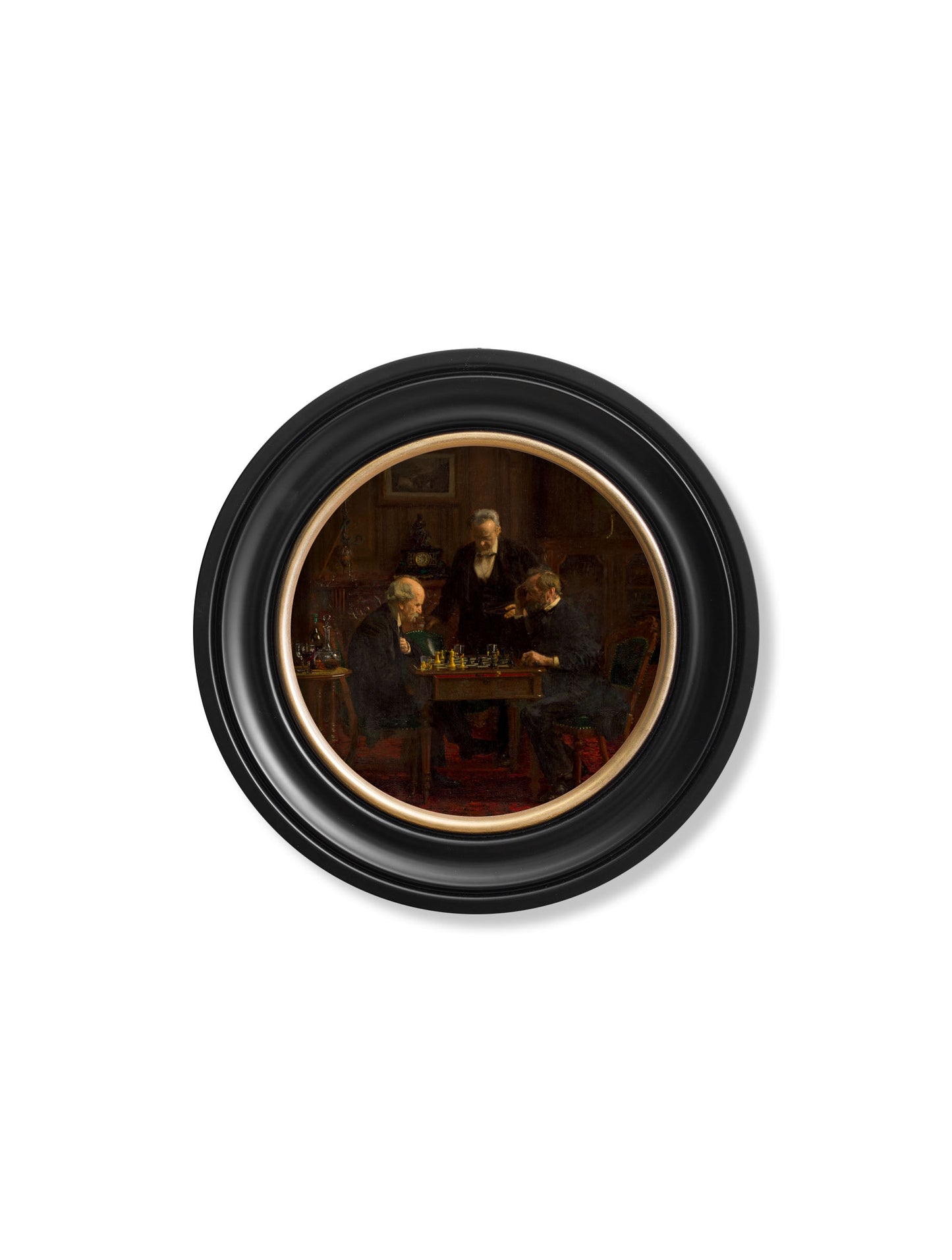 c 1876 the chess players thomas eakins round frame in size 96 x 96 cm - glass-fronted framed wall art print with solid wood frame, ideal for modern interiors