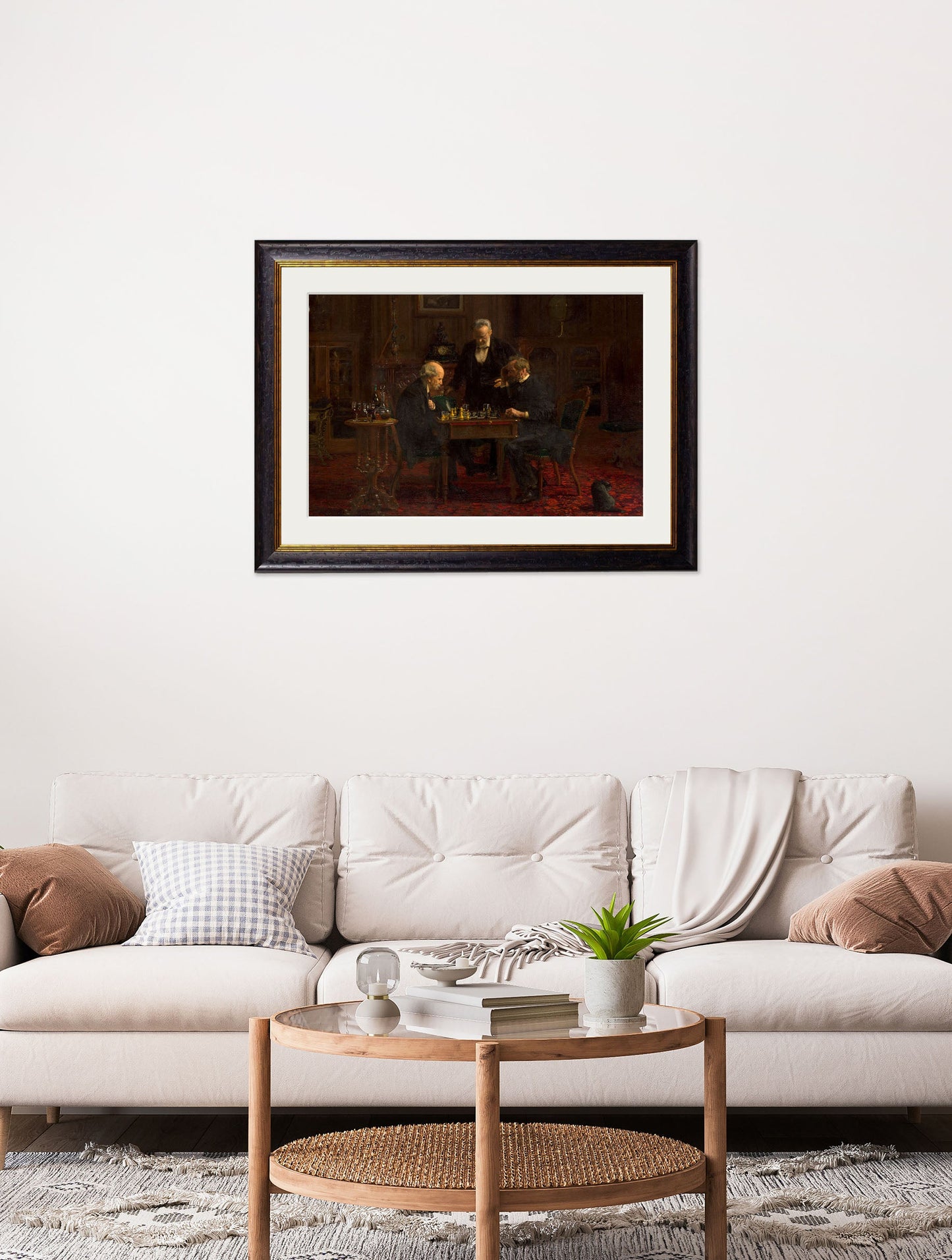 c 1876 the chess players thomas eakins in size 70 x 95cm - glass-fronted framed wall art print with solid wood frame, ideal for contemporary home styling