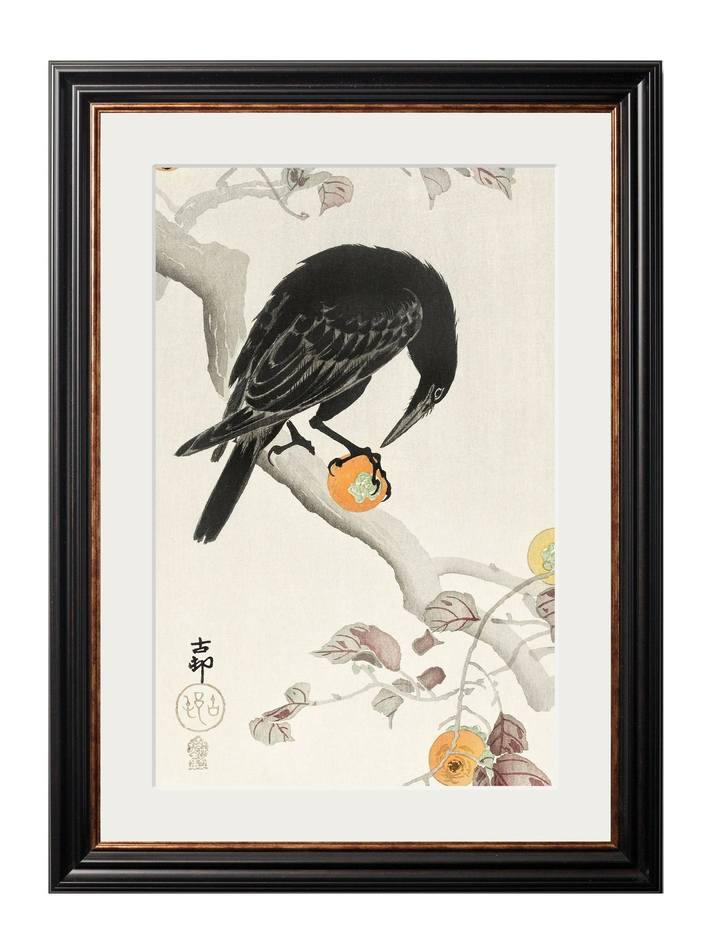 c 1910 crows ohara koson in size 50 x 70cm - glass-fronted framed wall art print with solid wood frame, ideal for contemporary home styling