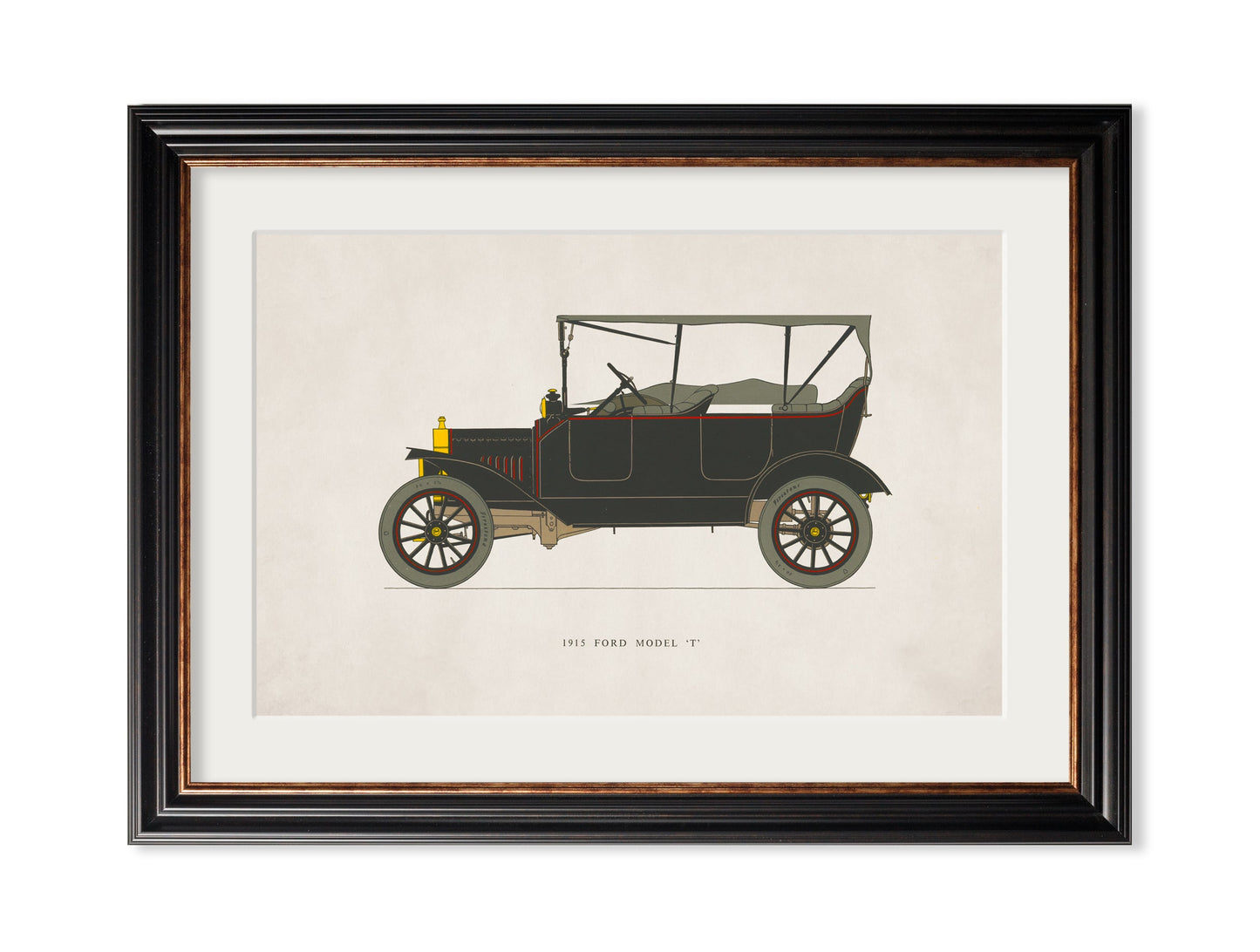 1915 FORD MODEL 'T' in size 35 x 50cm - glass-fronted framed wall art print with solid wood frame, perfect for luxury home decor