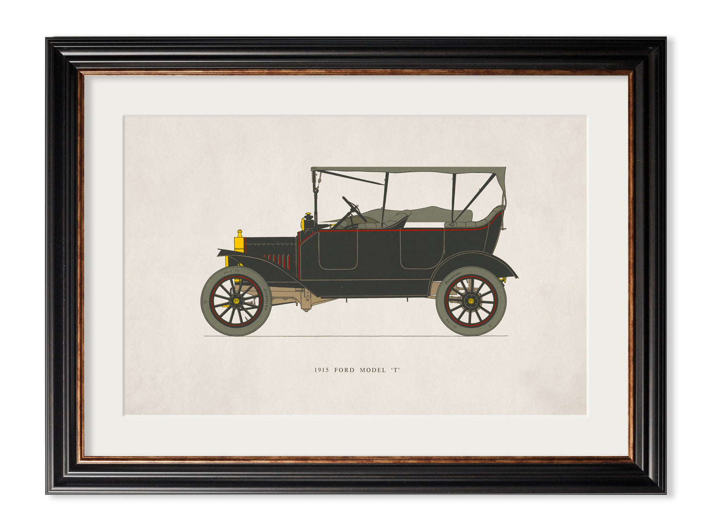 1915 ford model t - premium glass-fronted framed art print with solid wood frame, ideal for contemporary home styling