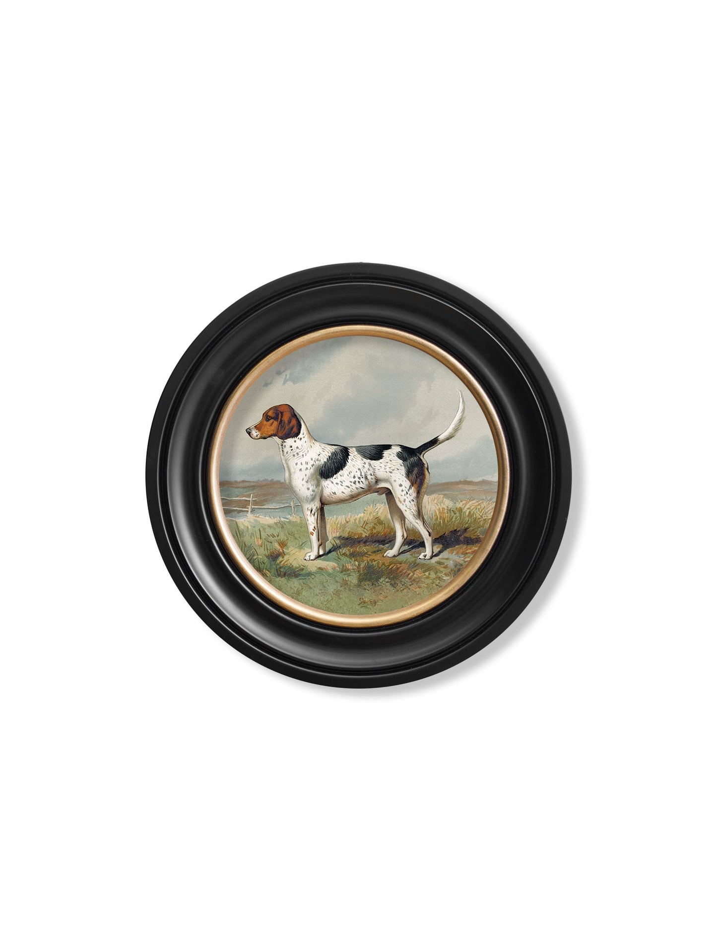 c 1881 working dogs round frame in size 70 x 70cm - glass-fronted framed wall art print with solid wood frame, luxury wall art for sophisticated spaces