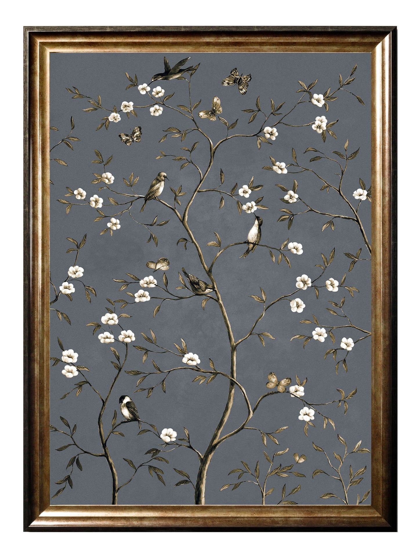 tree of life grey set of 2 - premium glass-fronted framed art print with solid wood frame, designed for high-end interior design