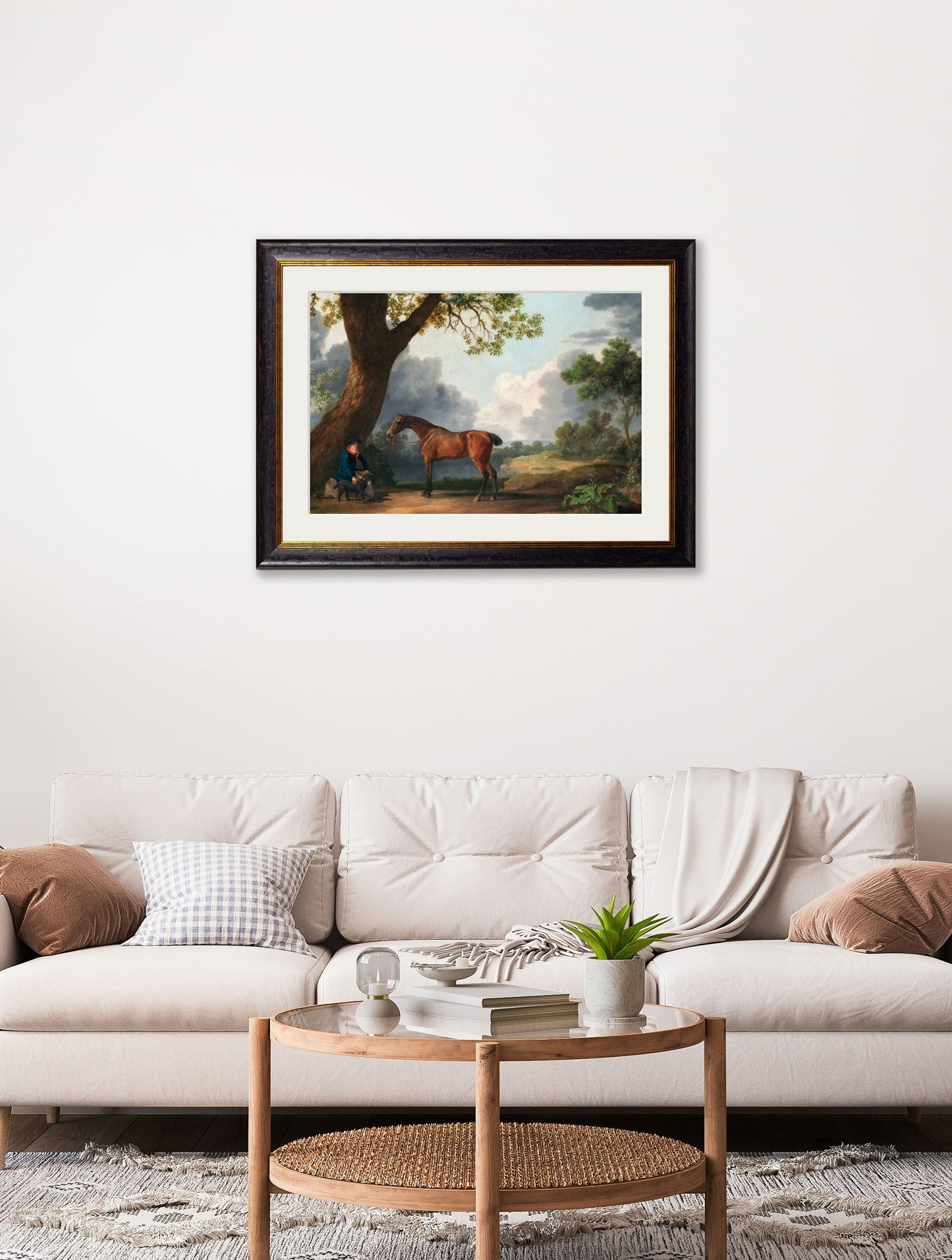 c 1763 george stubbs horse and groom in size 50 x 70cm - glass-fronted framed wall art print with solid wood frame, ideal for modern interiors