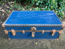 Load image into Gallery viewer, Vintage Blue Travel Trunk With Metal Edgings And An Internal Tray
