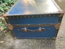 Load image into Gallery viewer, Vintage Blue Travel Trunk With Metal Edgings And An Internal Tray
