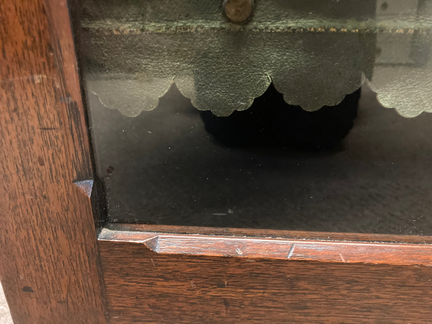Antique Solid Oak Glazed Cabinet With Shelves On Castors