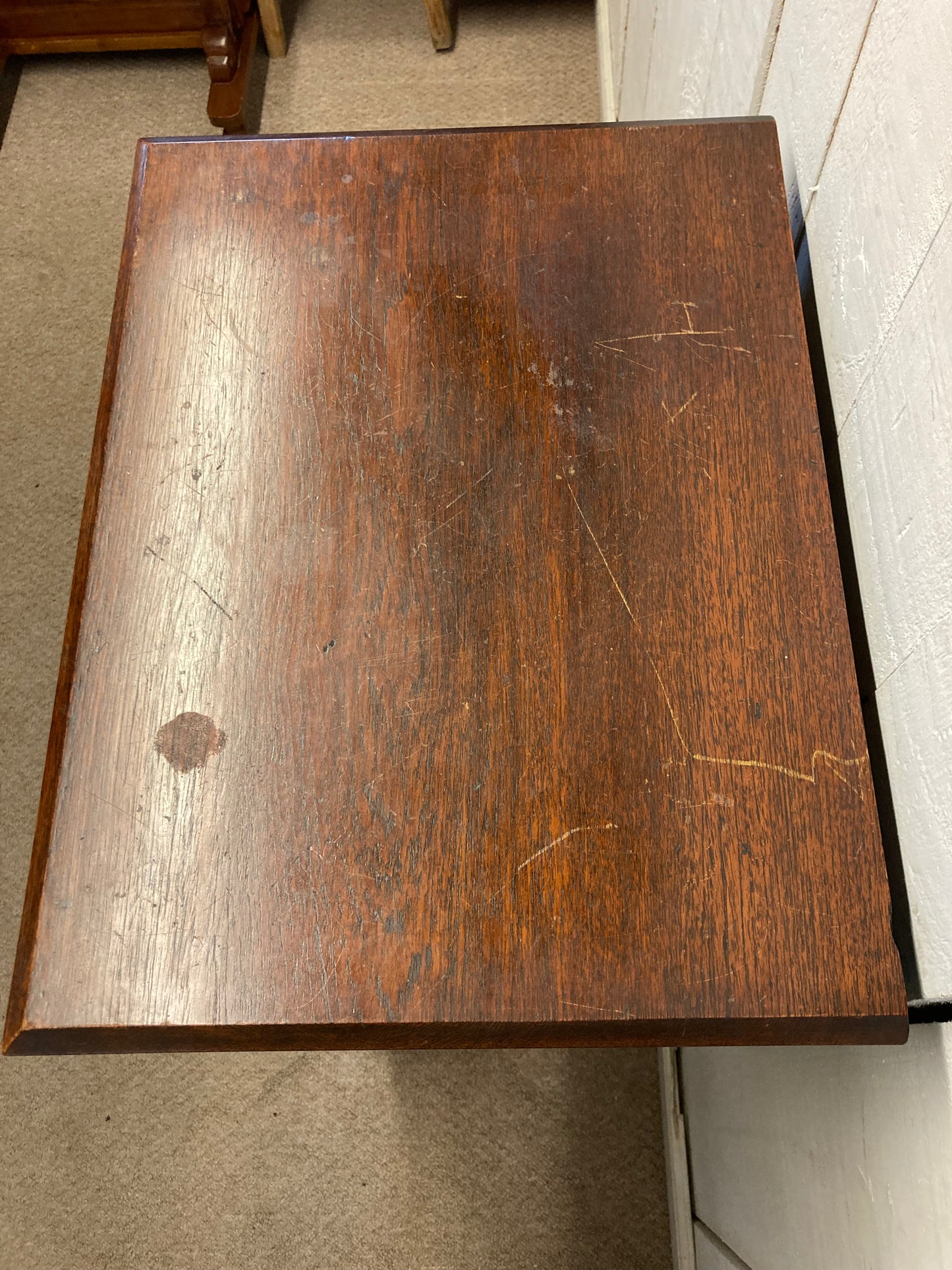 Antique Solid Oak Glazed Cabinet With Shelves On Castors