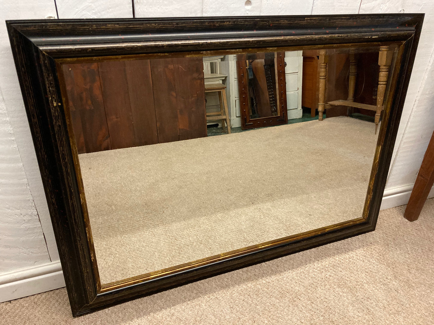 Black And Gold Framed Bevelled Wall Hanging Mirror