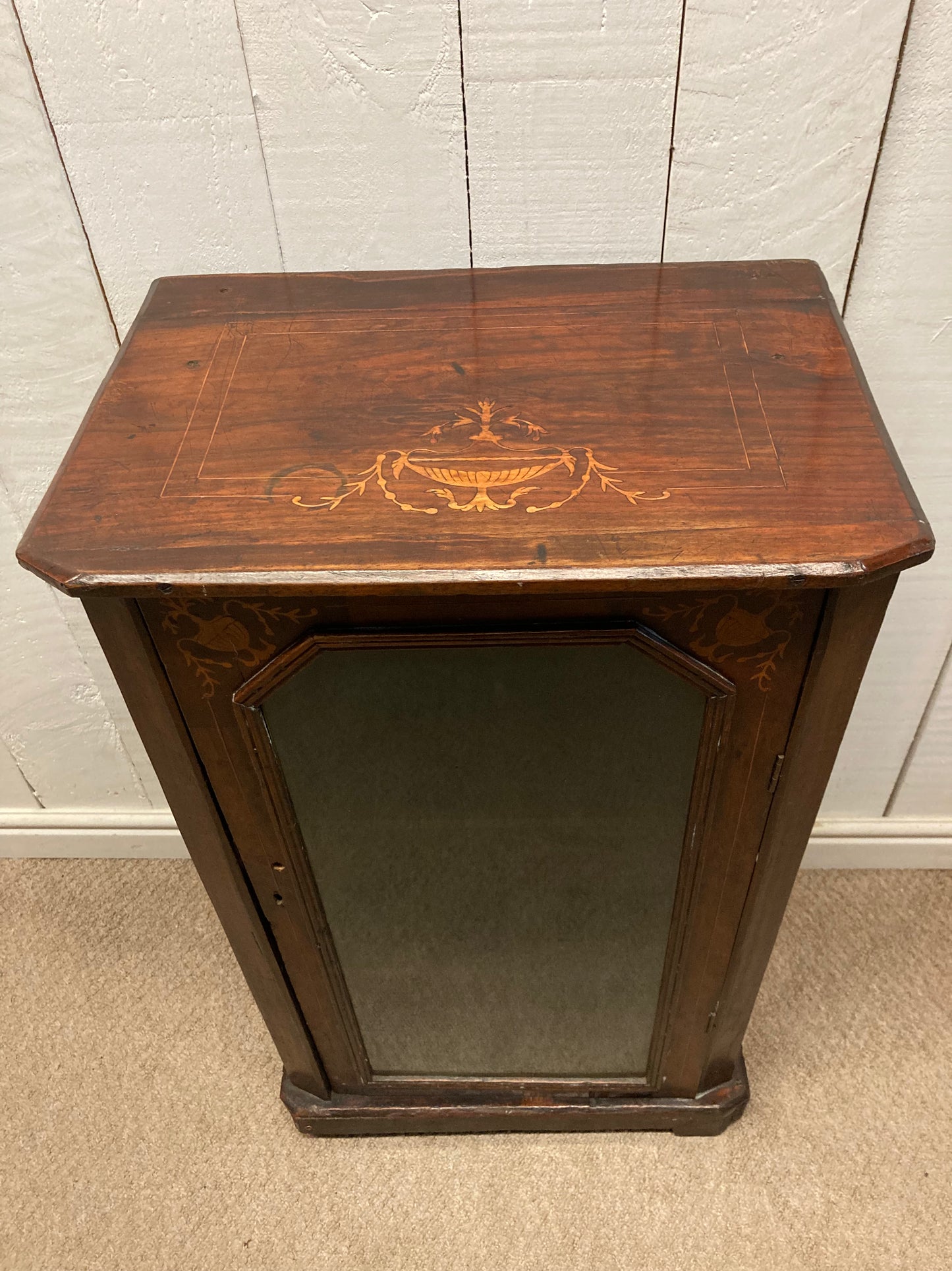 Edwardian Inlaid Mahogany Glazed Cabinet In Need Of TLC