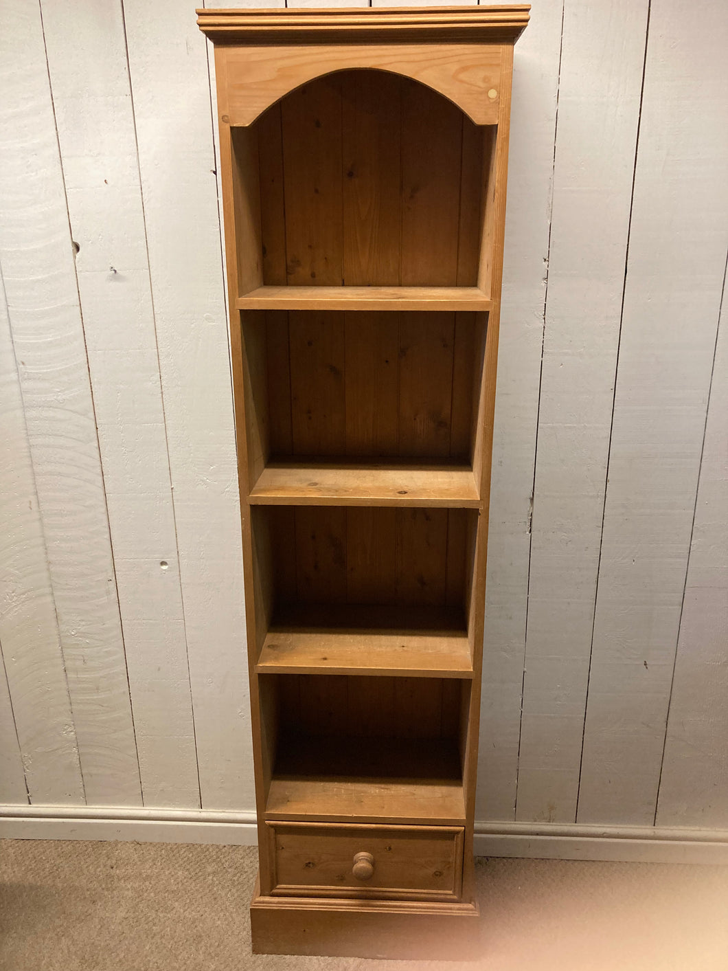 Solid Pine Slim Bookcase With A Drawer Three Fixed Shelves