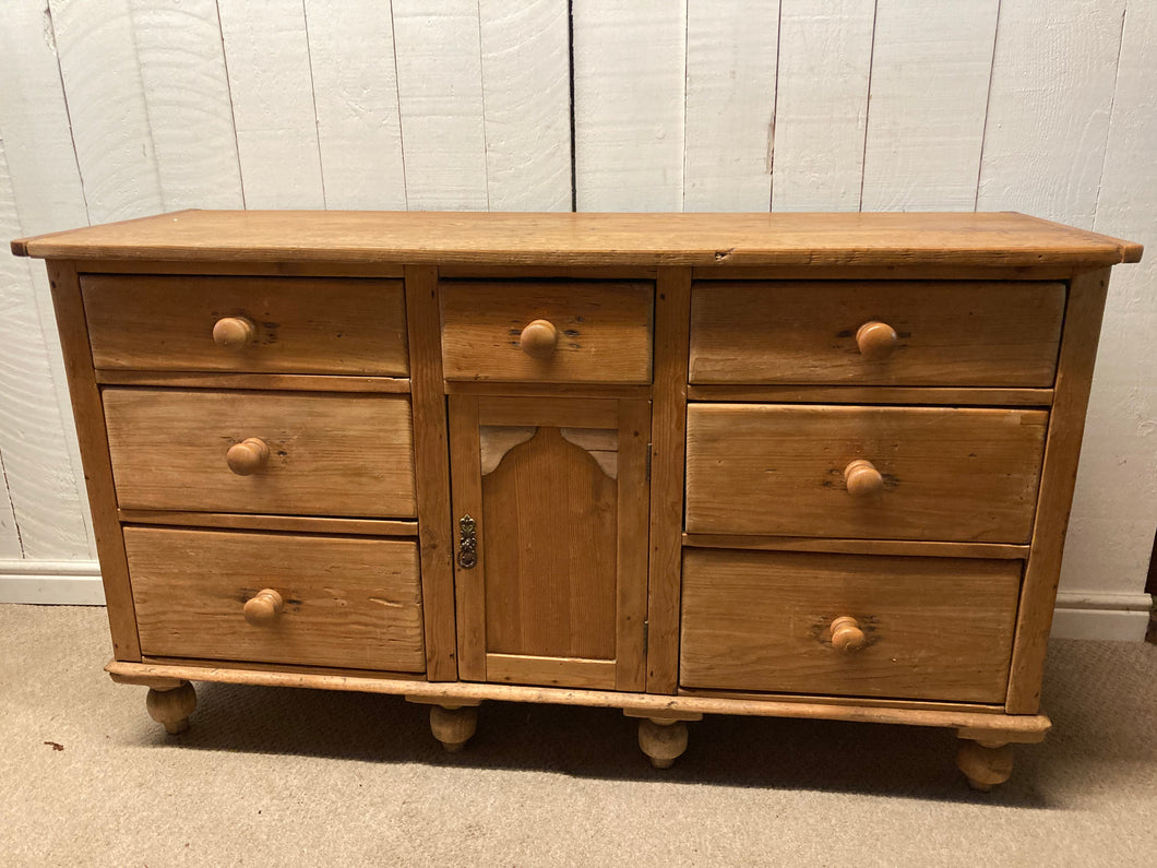 Rustic Antique Pine Sideboard Seven Drawers And A Cupboard
