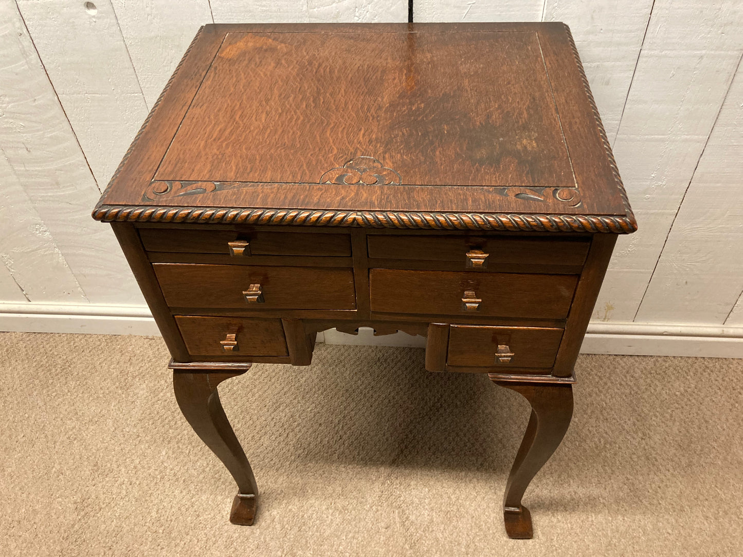Antique Side Table Lamp Table Six Small Drawers In Need Of Some TLC