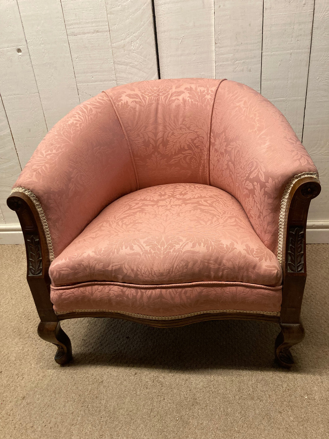 Antique Mahogany Framed Pink Upholstered Armchair