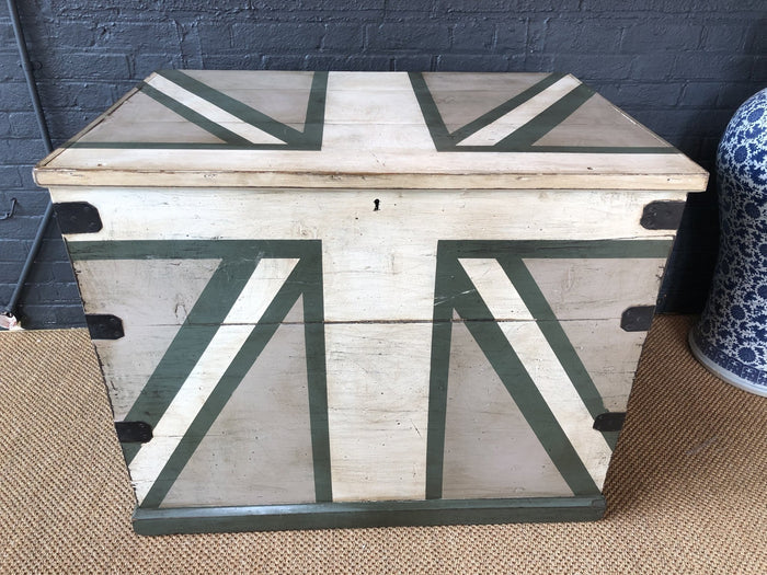 Large Blanket Chest Storage Trunk With Union Jack Style Pattern To Top And Front