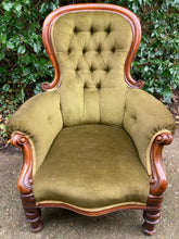 Load image into Gallery viewer, Victorian Carved Mahogany Framed Button Back Armchair

