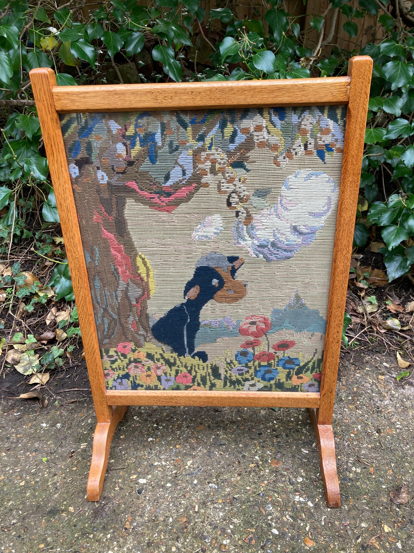Acacia Wood Embroidered Fire Screen