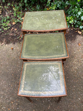 Load image into Gallery viewer, Green Leather Top Nest Of Three Tables With Protective Glass
