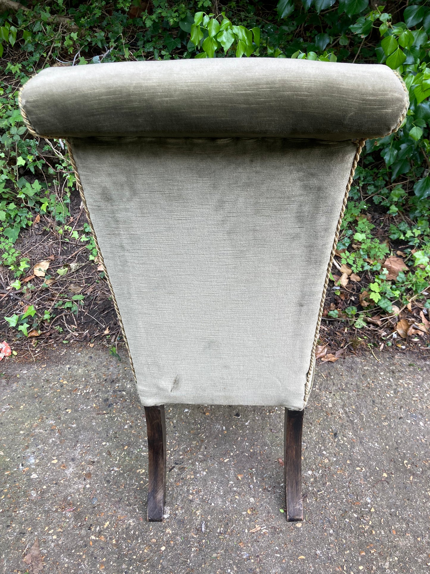 Antique Green Velour Upholstered Prayer Chair