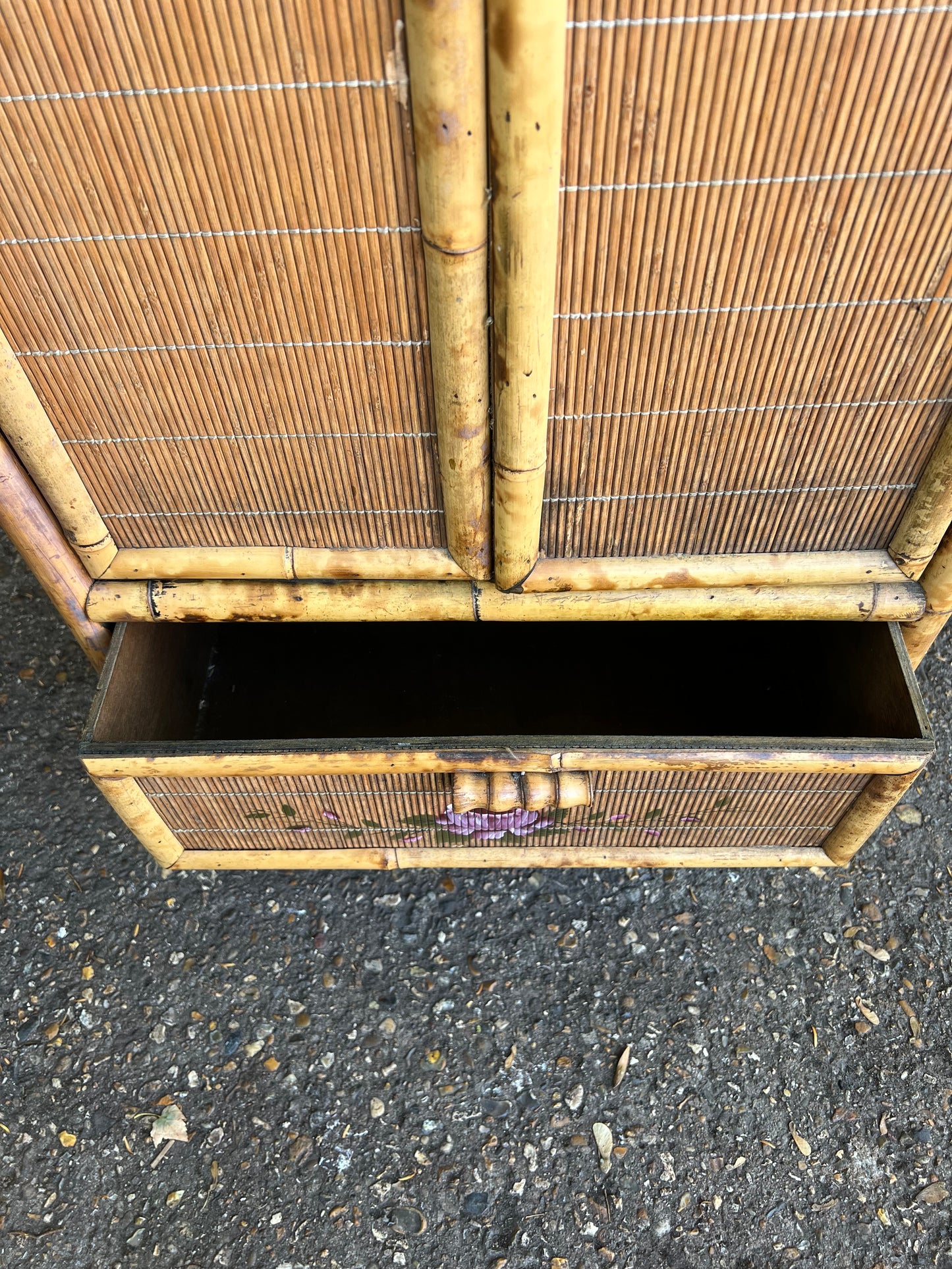 Victorian Tiger Bamboo And Cane Cupboard With A Drawer