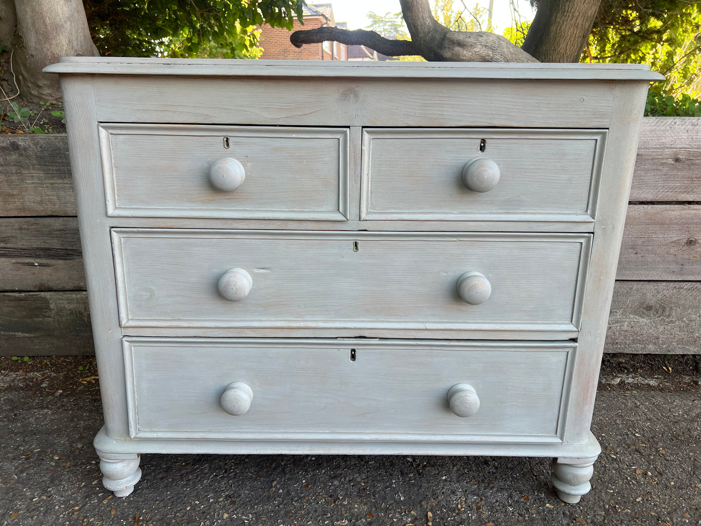 Grey Washed Solid Pine Two Over Two Chest Of Drawers