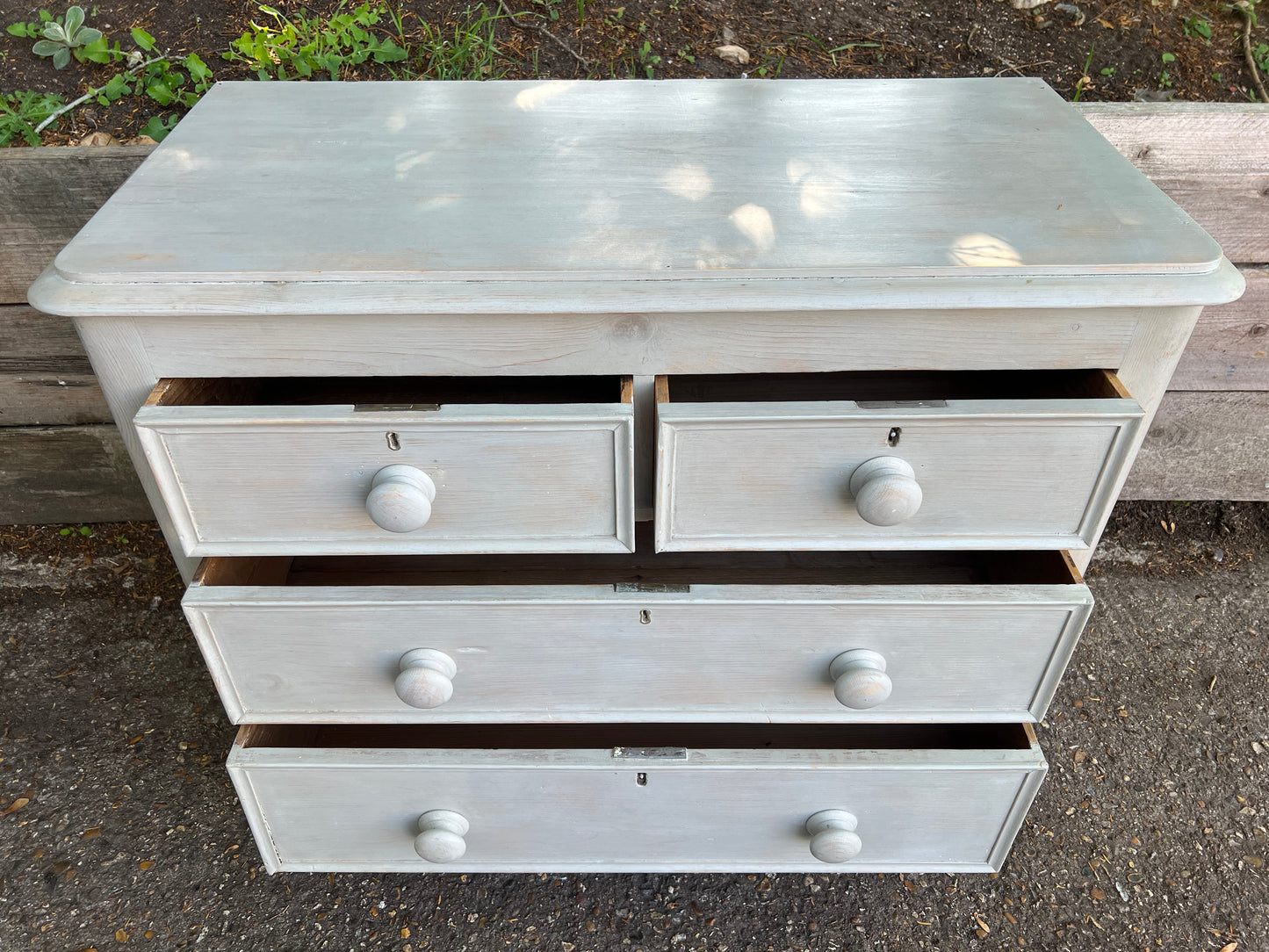 Grey Washed Solid Pine Two Over Two Chest Of Drawers