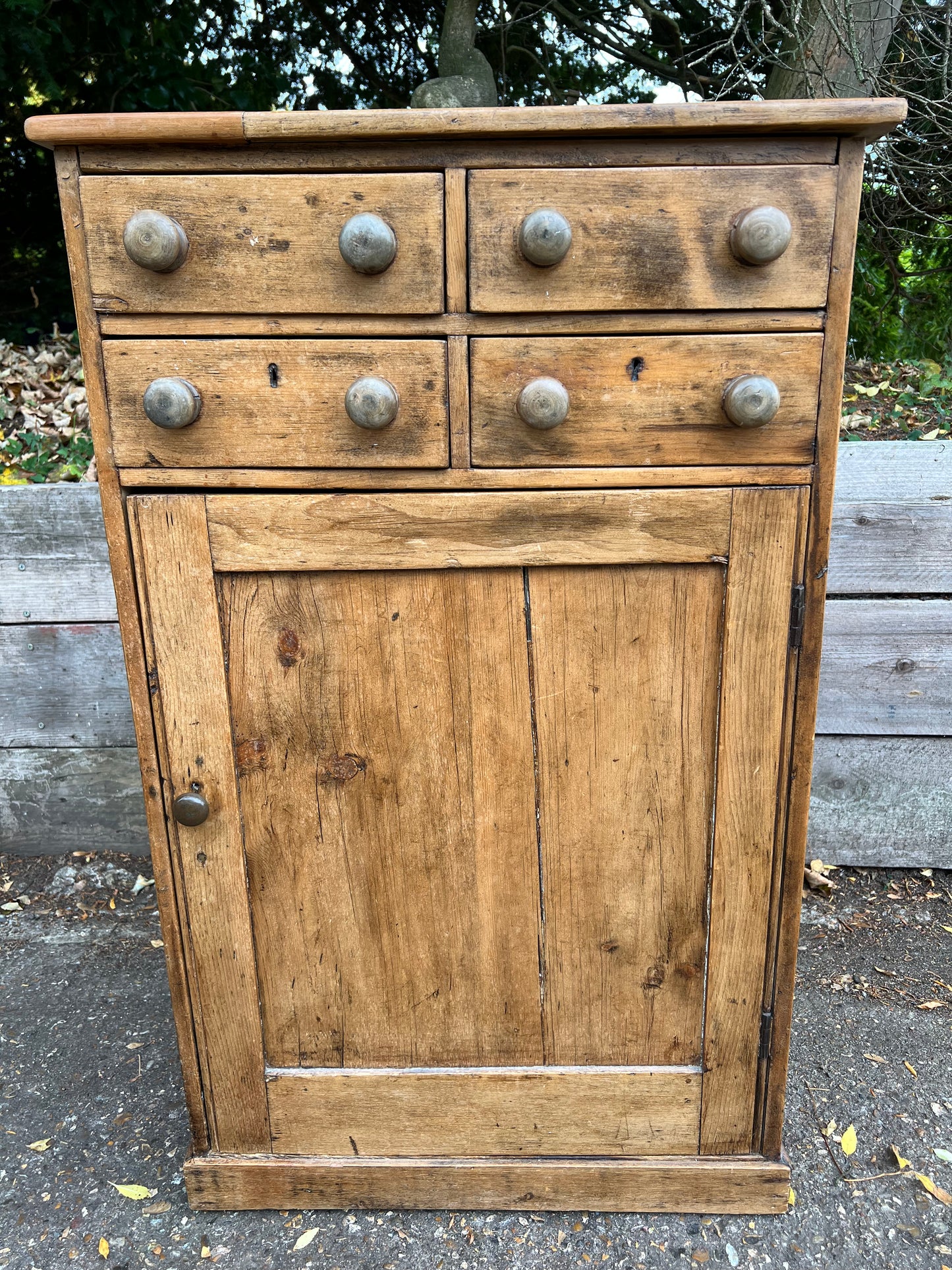 Antique Pine Cupboard And Four Small Drawers