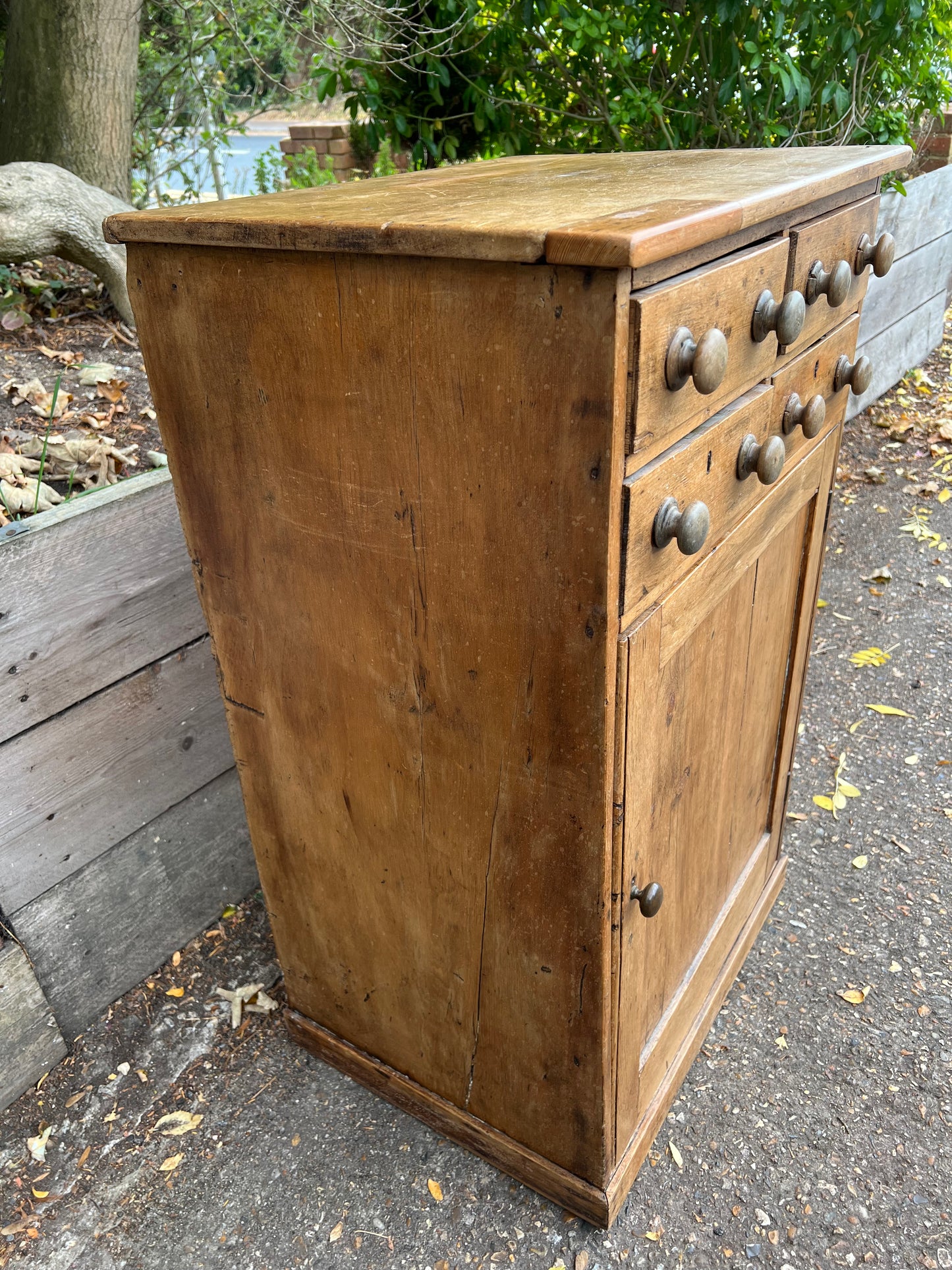 Antique Pine Cupboard And Four Small Drawers