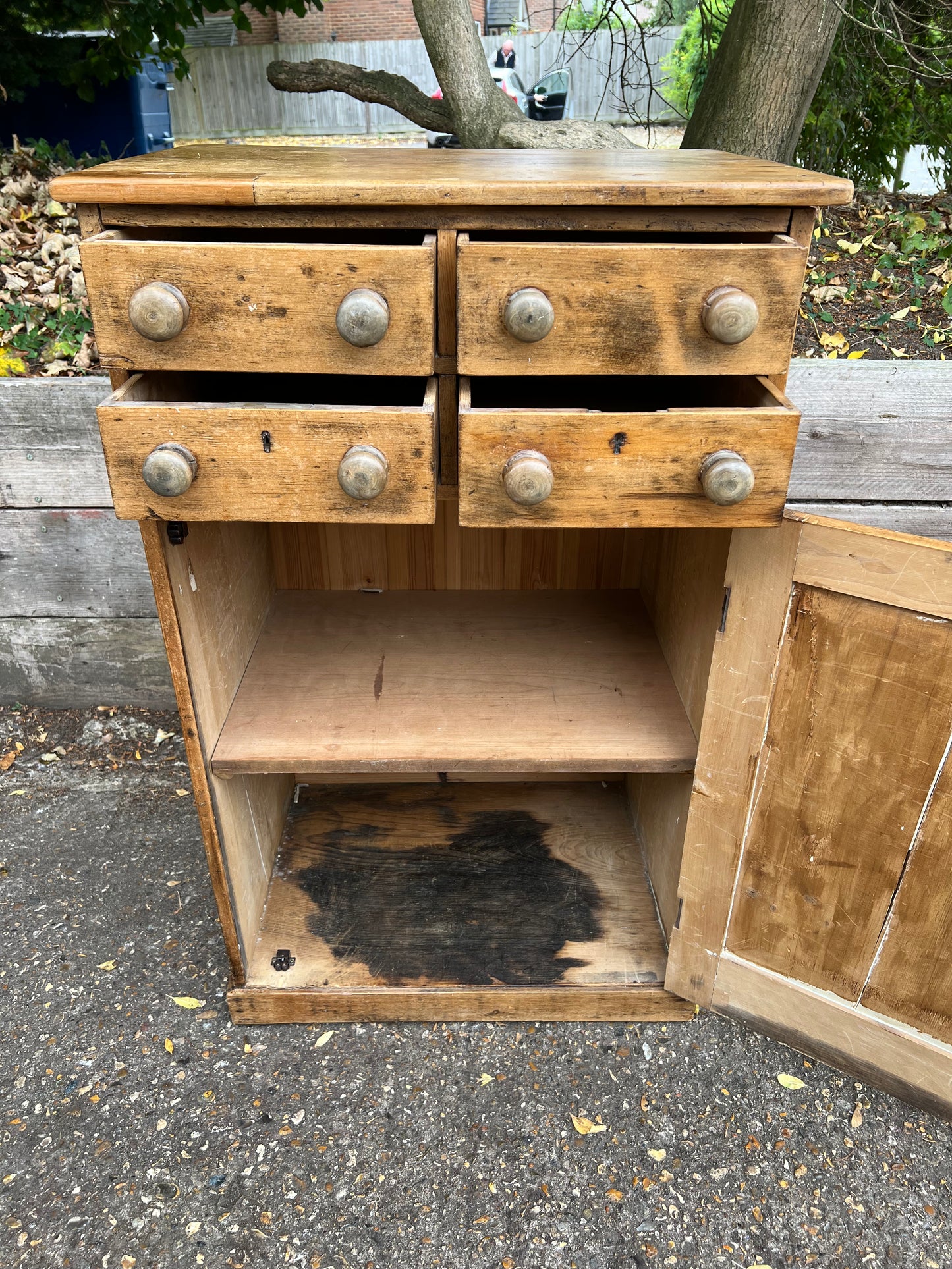 Antique Pine Cupboard And Four Small Drawers