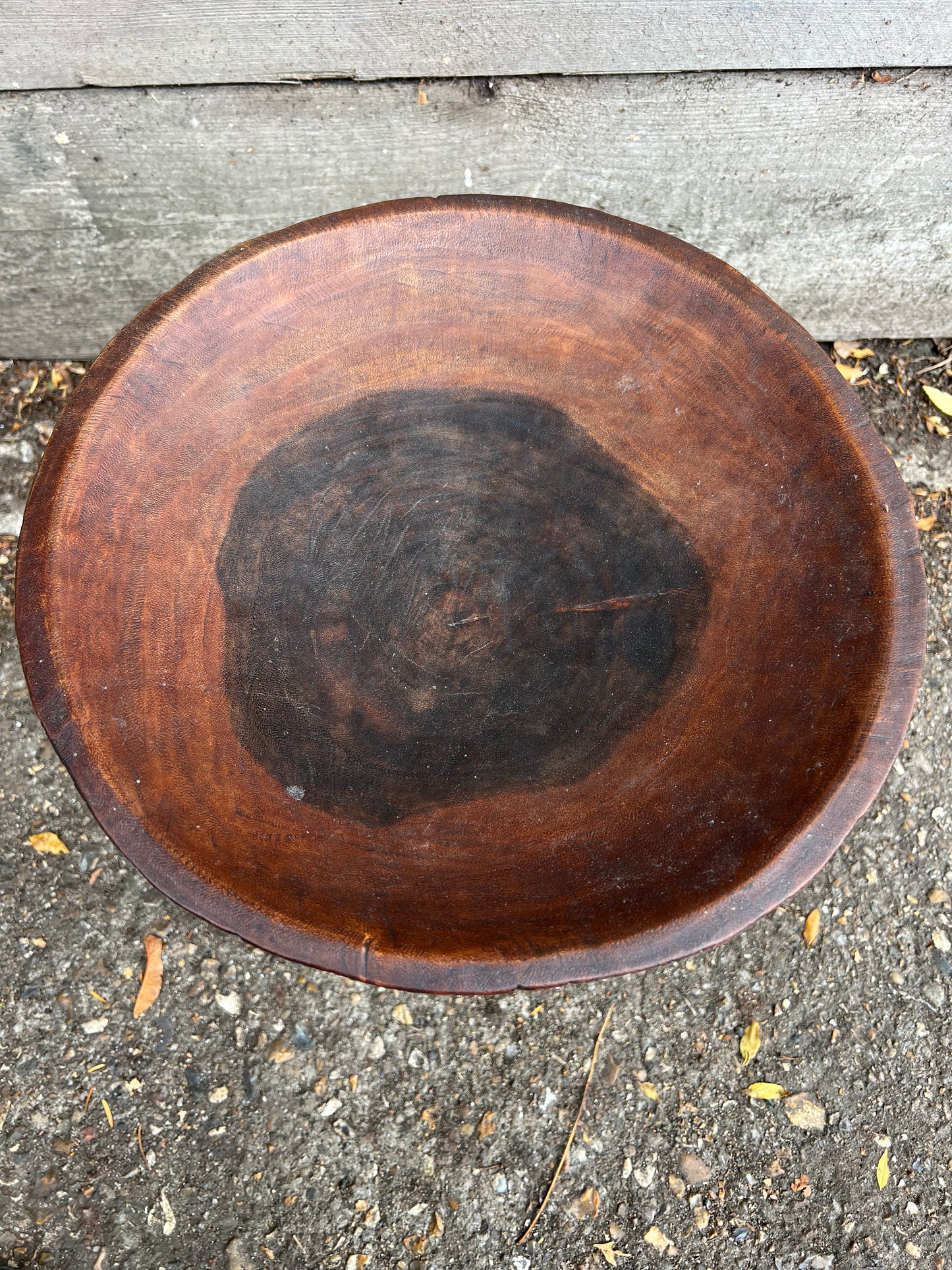 Vintage Wooden Bowl Mounted On A Stand With Legs