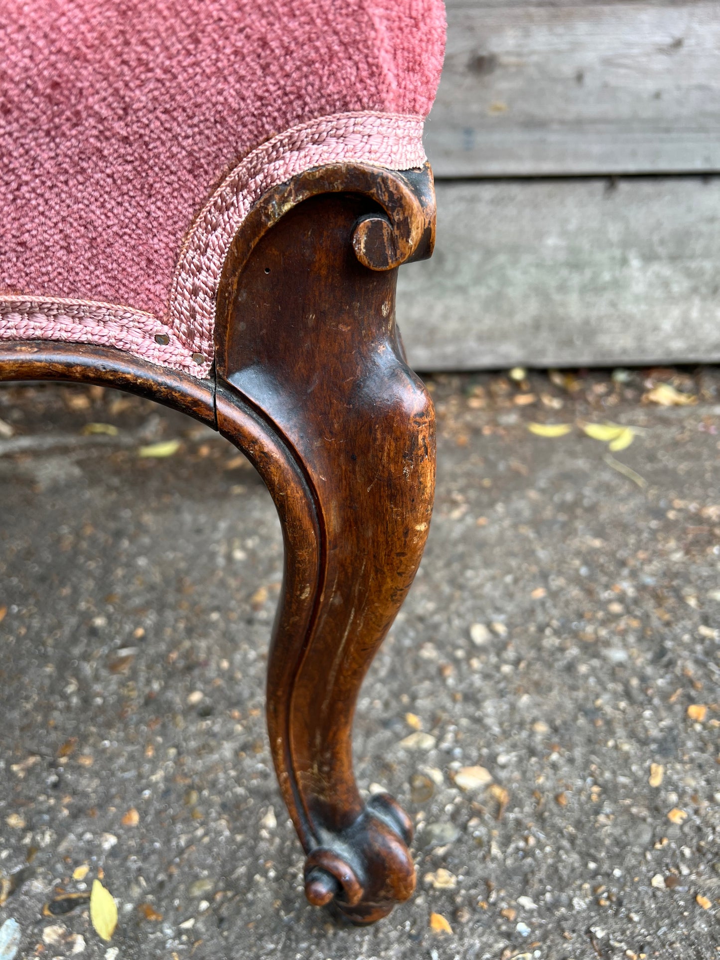 Antique Mahogany High Back Chair Barley Twist Details Upholstered In Pink