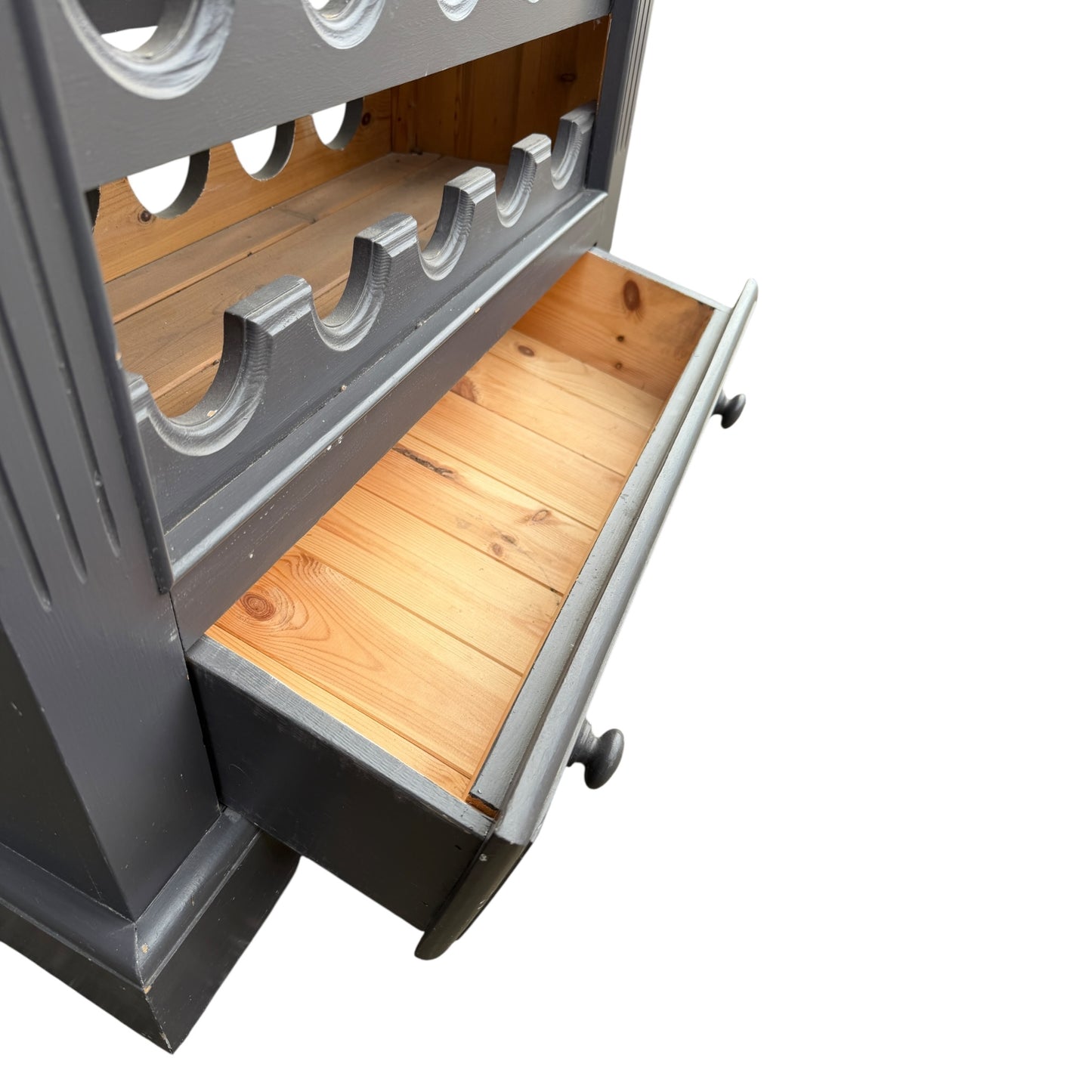 Painted Pine Wine Rack Cabinet with Drawer – Freestanding Bottle Storage Unit