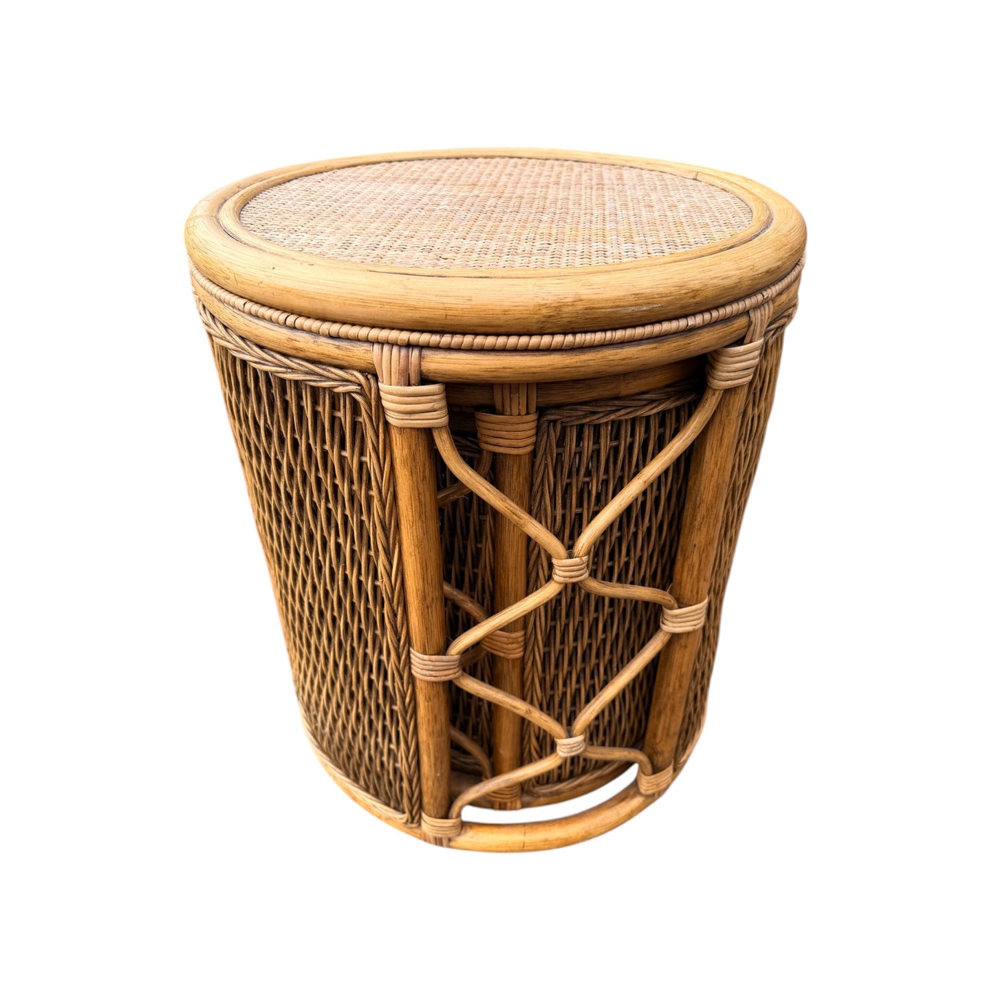 Vintage Rattan Wicker Nest of 3 Tables – Cane Conservatory Side / Lamp Tables
