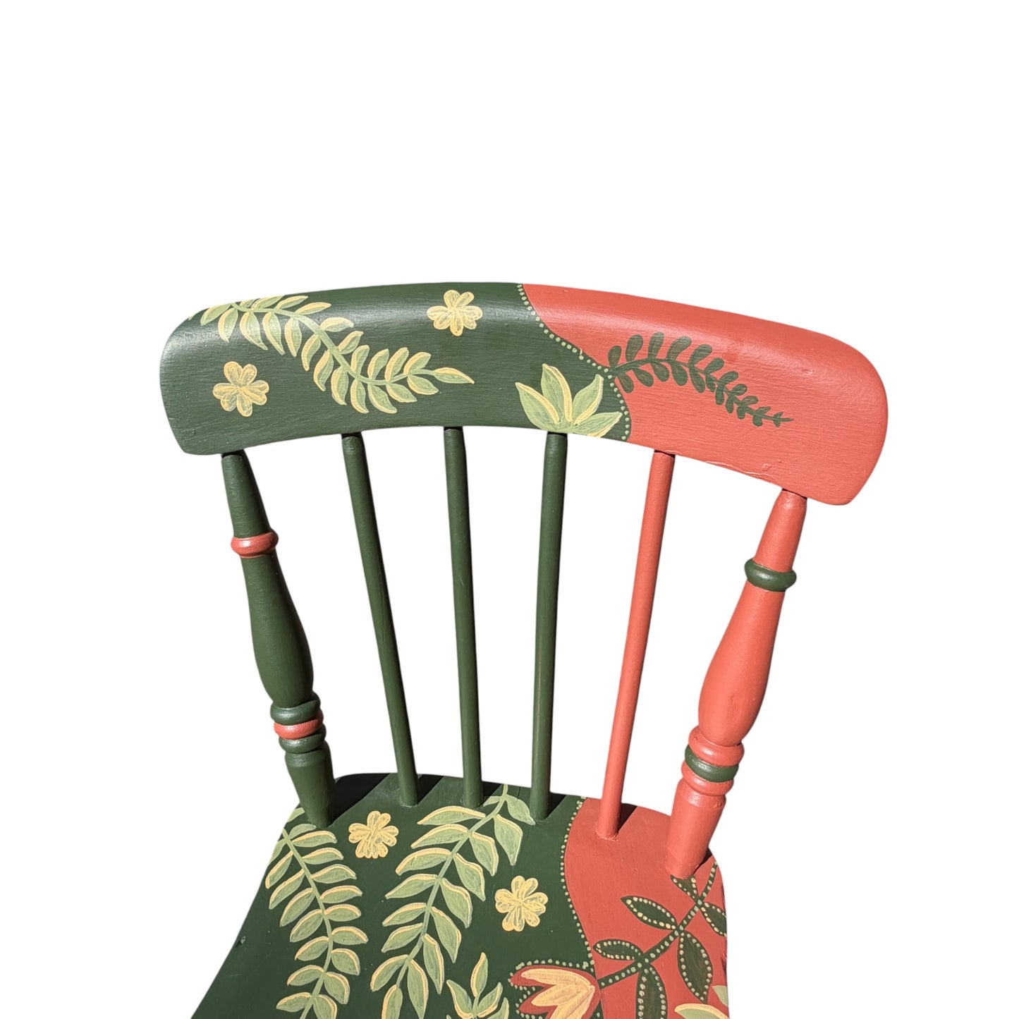 Hand Painted Vintage Spindle Chair - Folk Art Botanical Kitchen Dining Chair