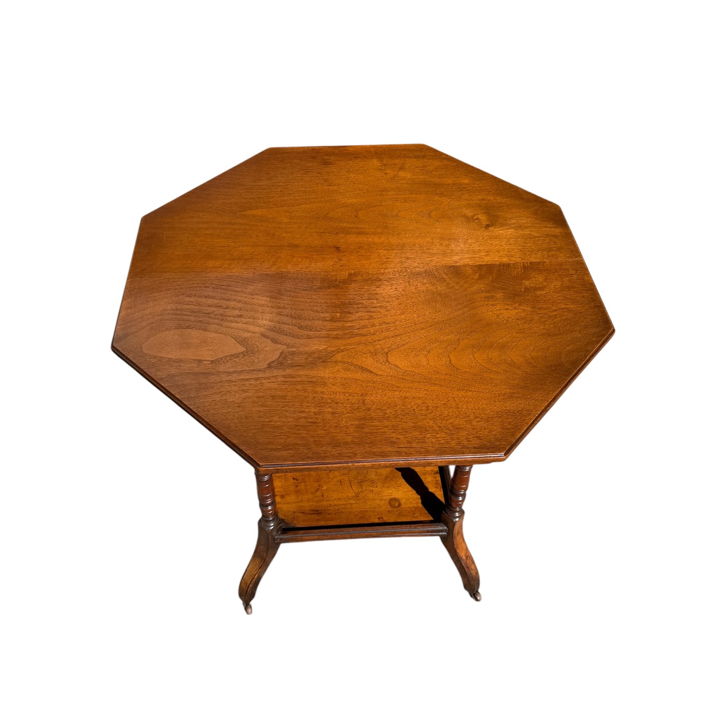 Antique Victorian Octagonal Lamp Table - Walnut Occasional Tiered Side Table 77cm
