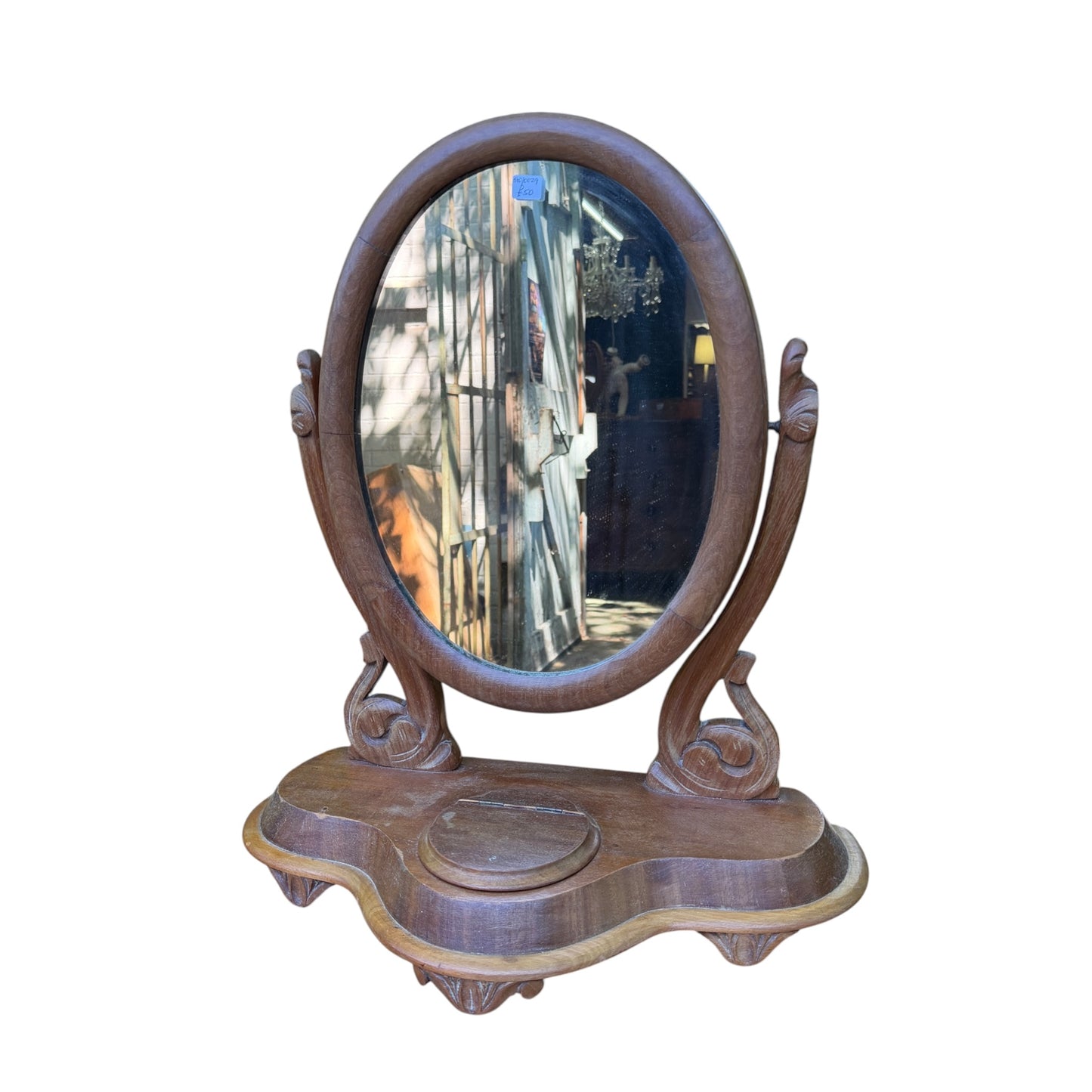 Vintage Oval Dressing Table Tilt Mirror - Vanity Mirror with Trinket Box