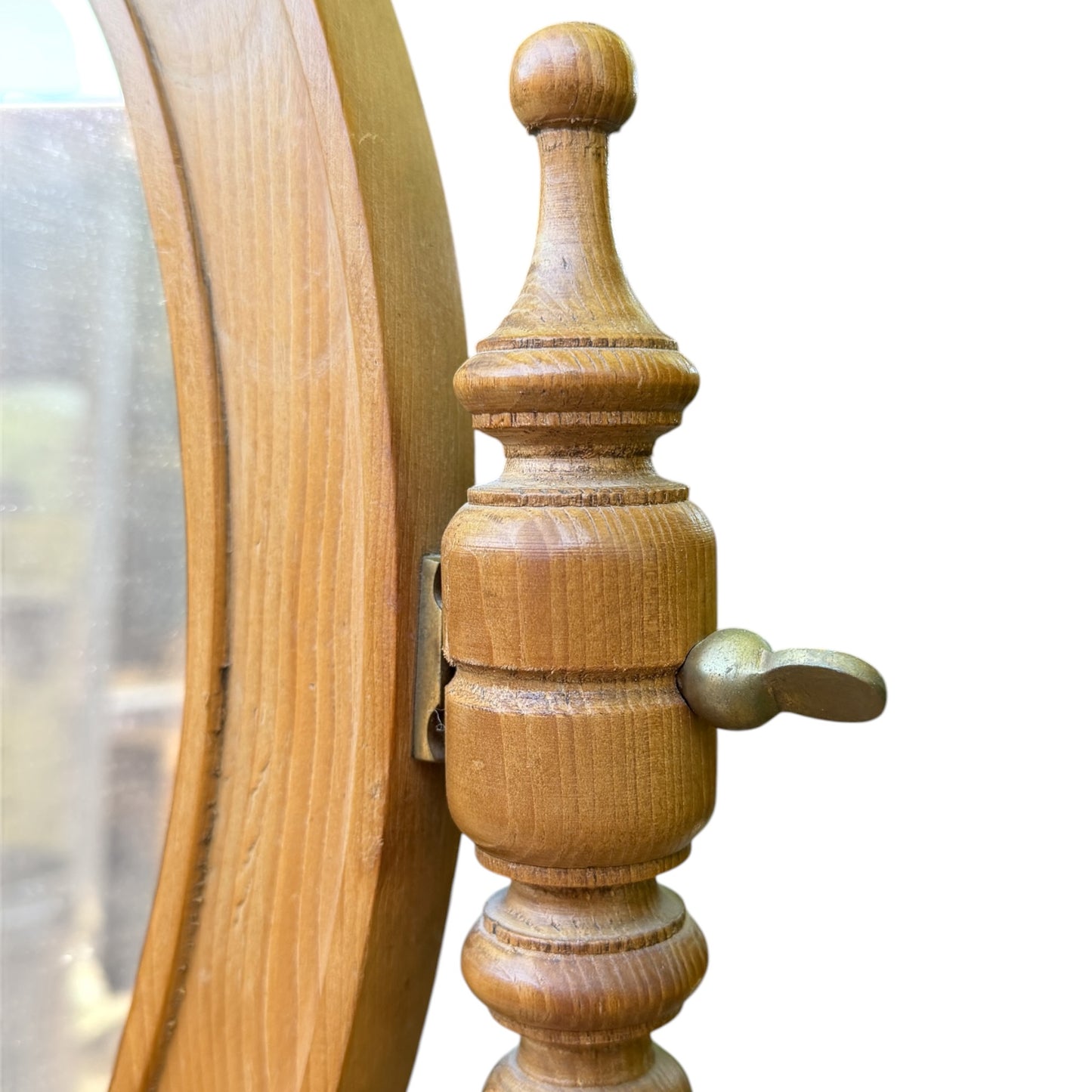 Modern Waxed Pine Oval Dressing Table Mirror - Freestanding Vanity Tilt Mirror